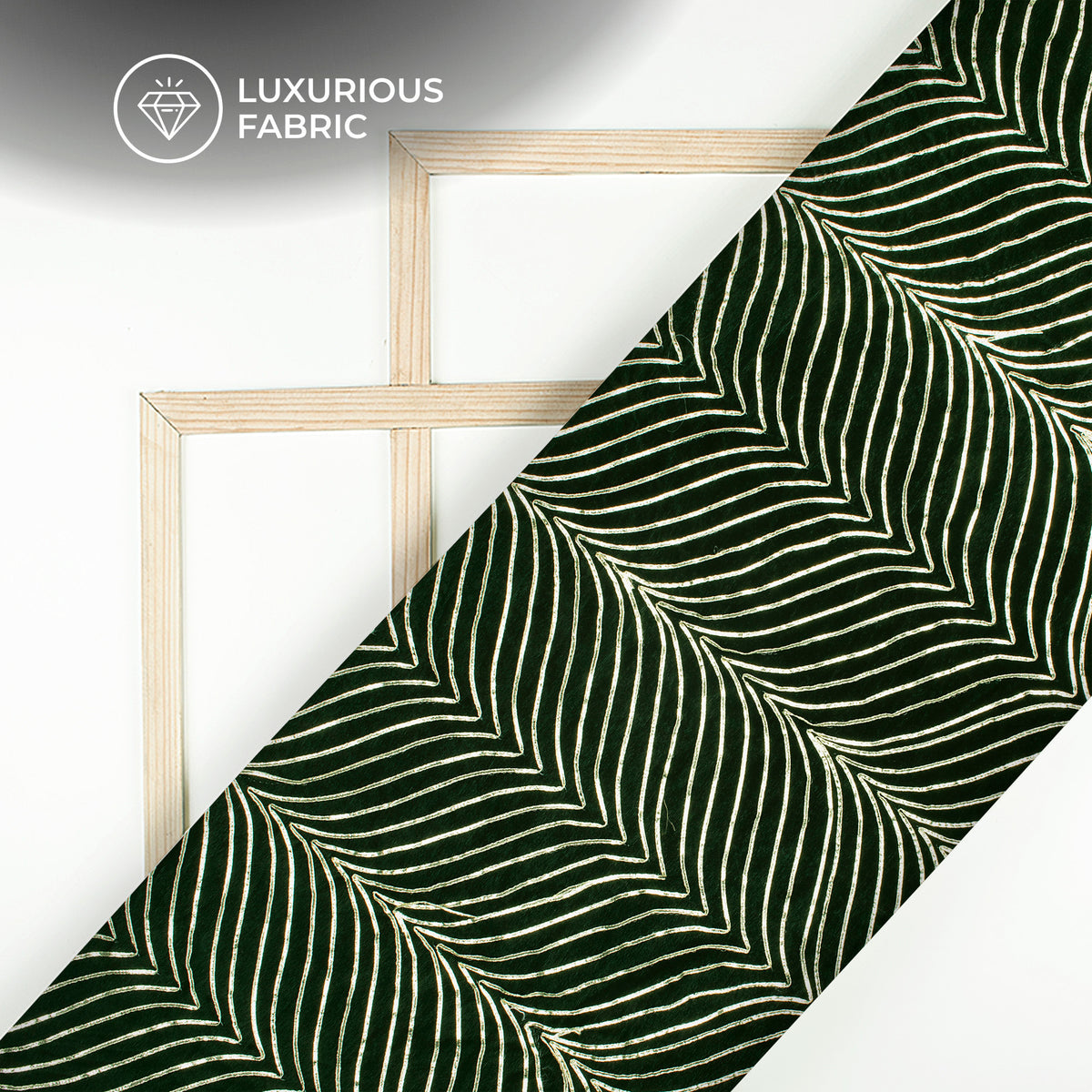 Luxurious Golden Zari Chevron Embroidery On Dark Green Velvet Fabric