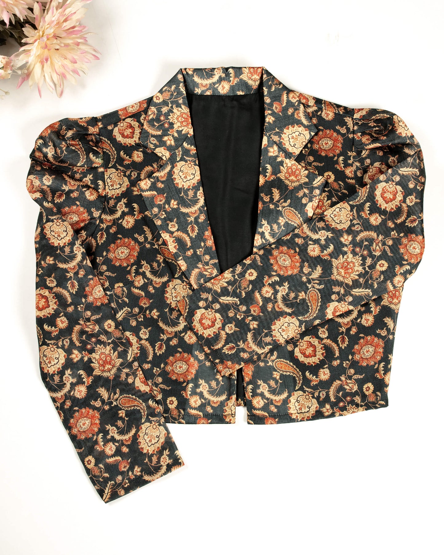 Beige Paisely Puff Sleeve Jacket