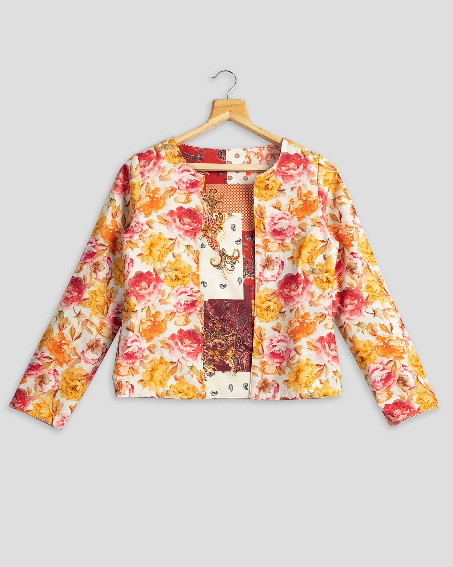 Trendy Ethnic Floral Reversible Jacket For Women