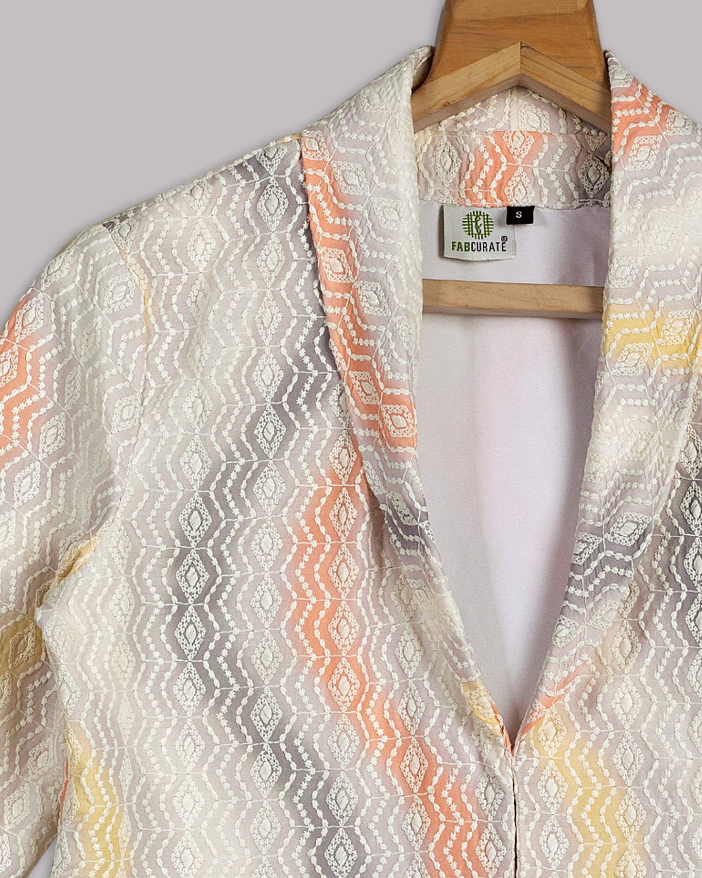 Chevron Printed Embroidery Muslin Jacket