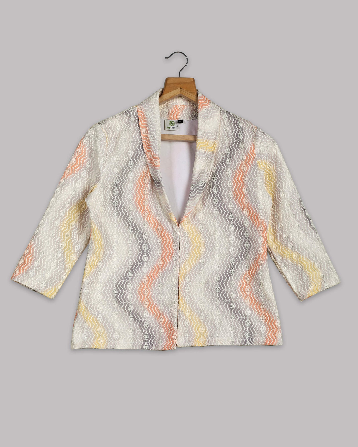 Chevron Printed Embroidery Muslin Jacket
