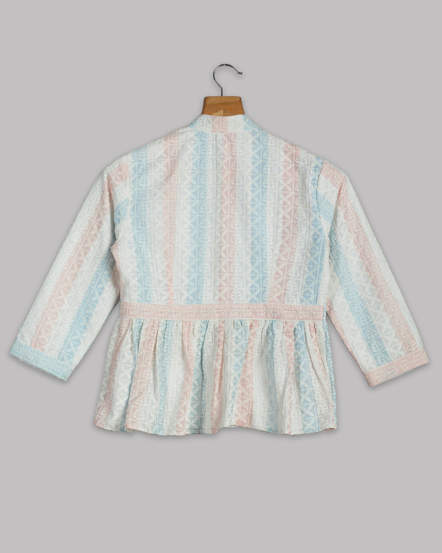 Trendy Floral Embroidery Frill Jacket
