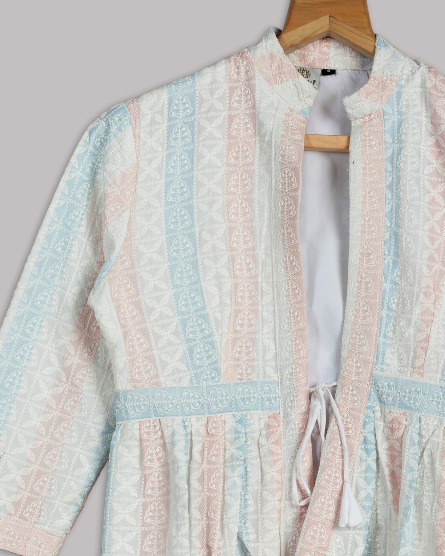 Trendy Floral Embroidery Frill Jacket