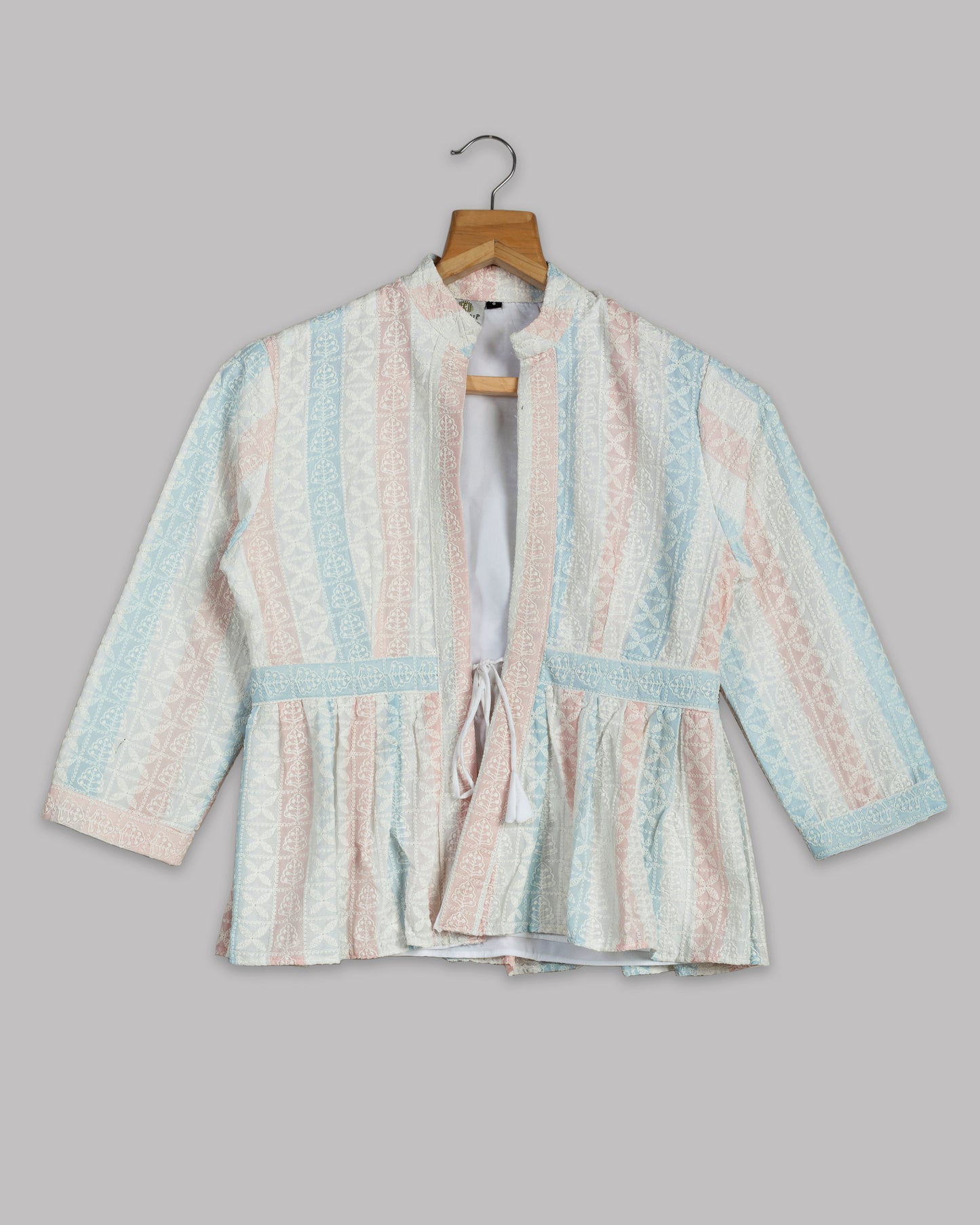 Trendy Floral Embroidery Frill Jacket