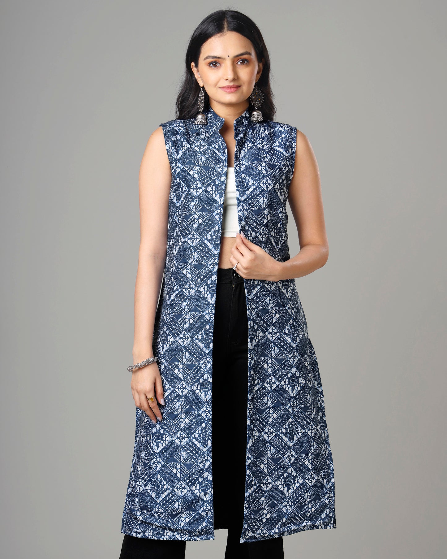 Traditional Indigo Long Jacket For Woman