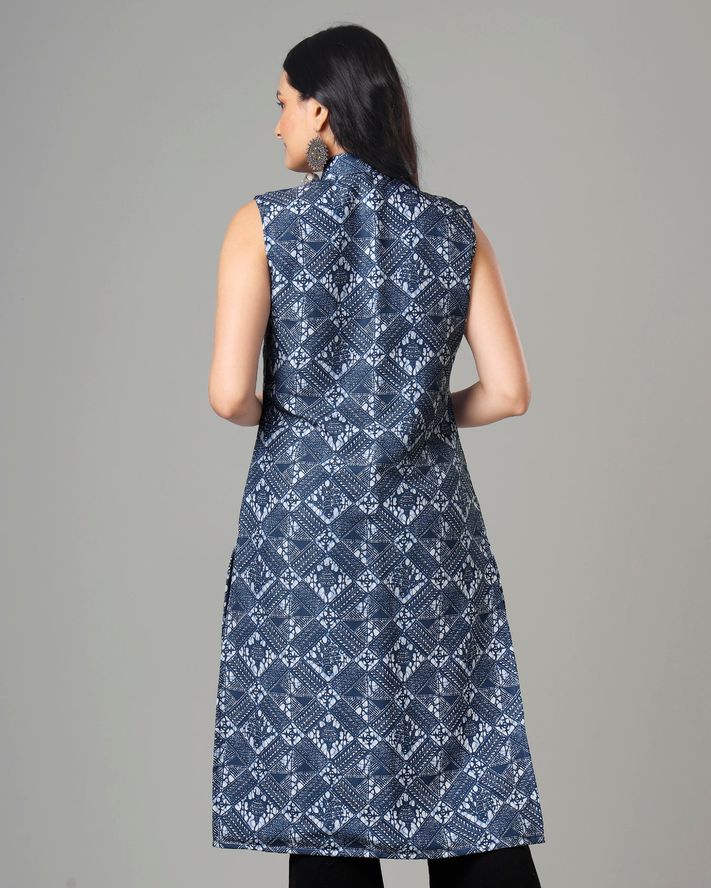 Traditional Indigo Long Jacket For Woman