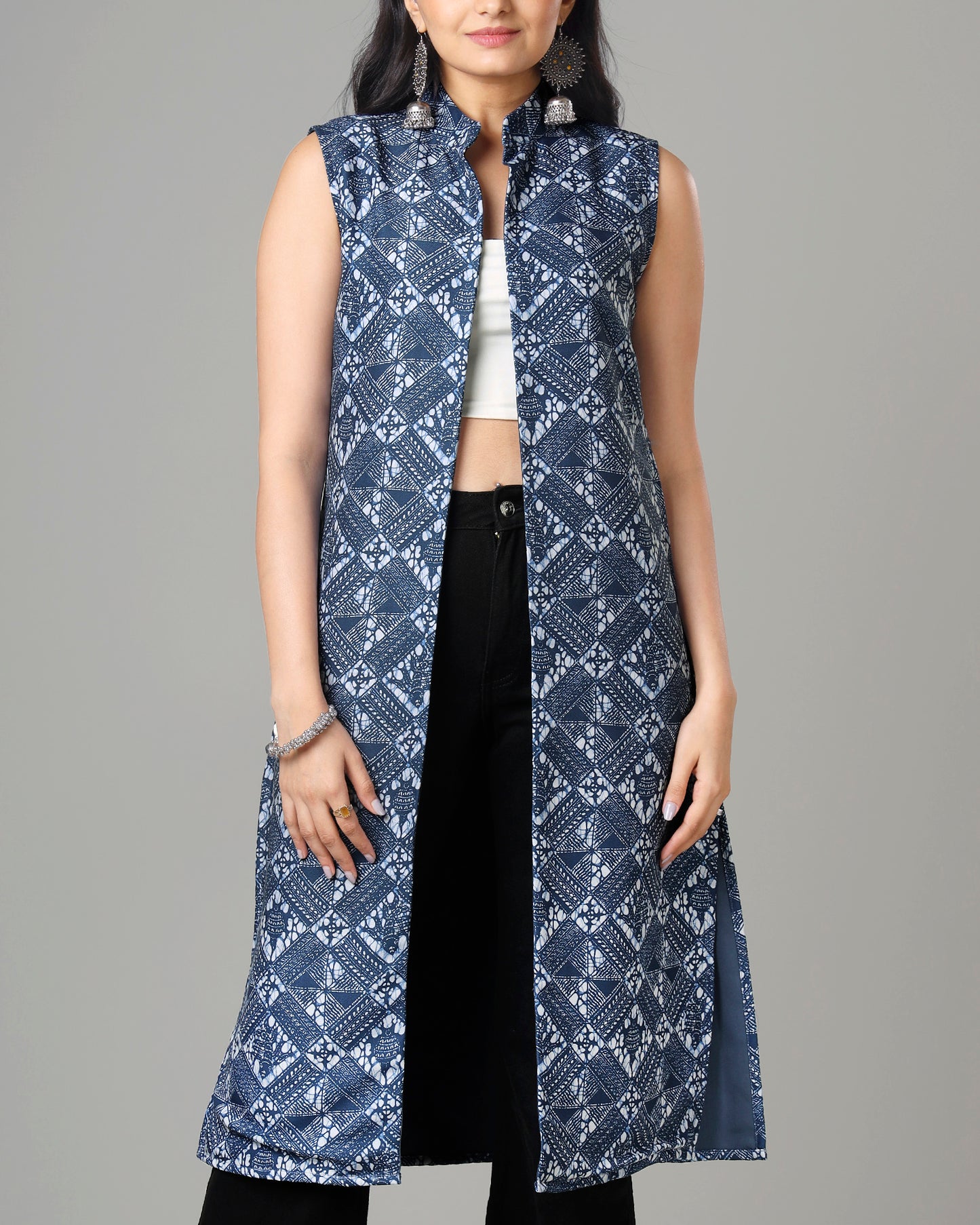 Traditional Indigo Long Jacket For Woman