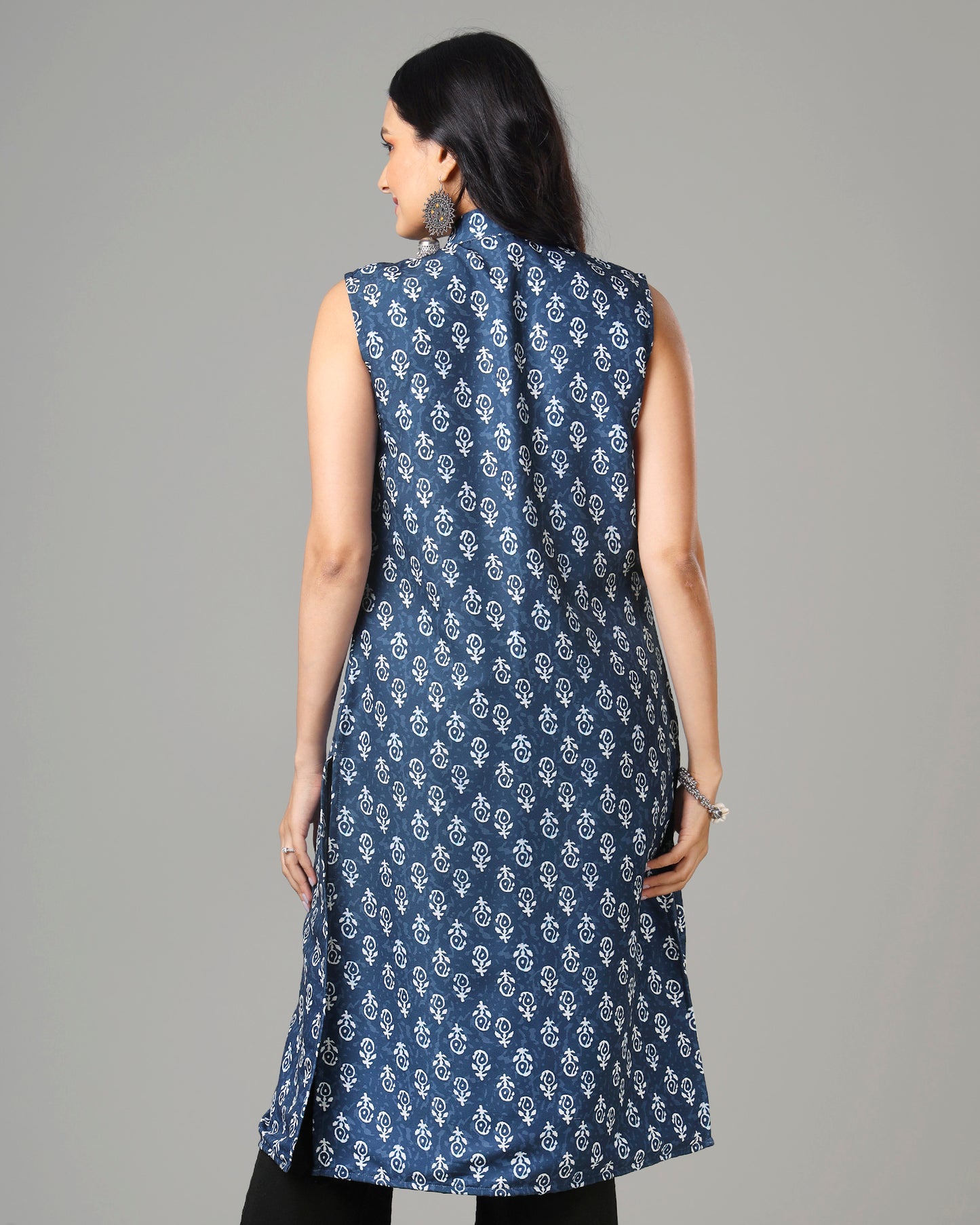 Trendy Quirky Indiigo Long Jacket For Woman