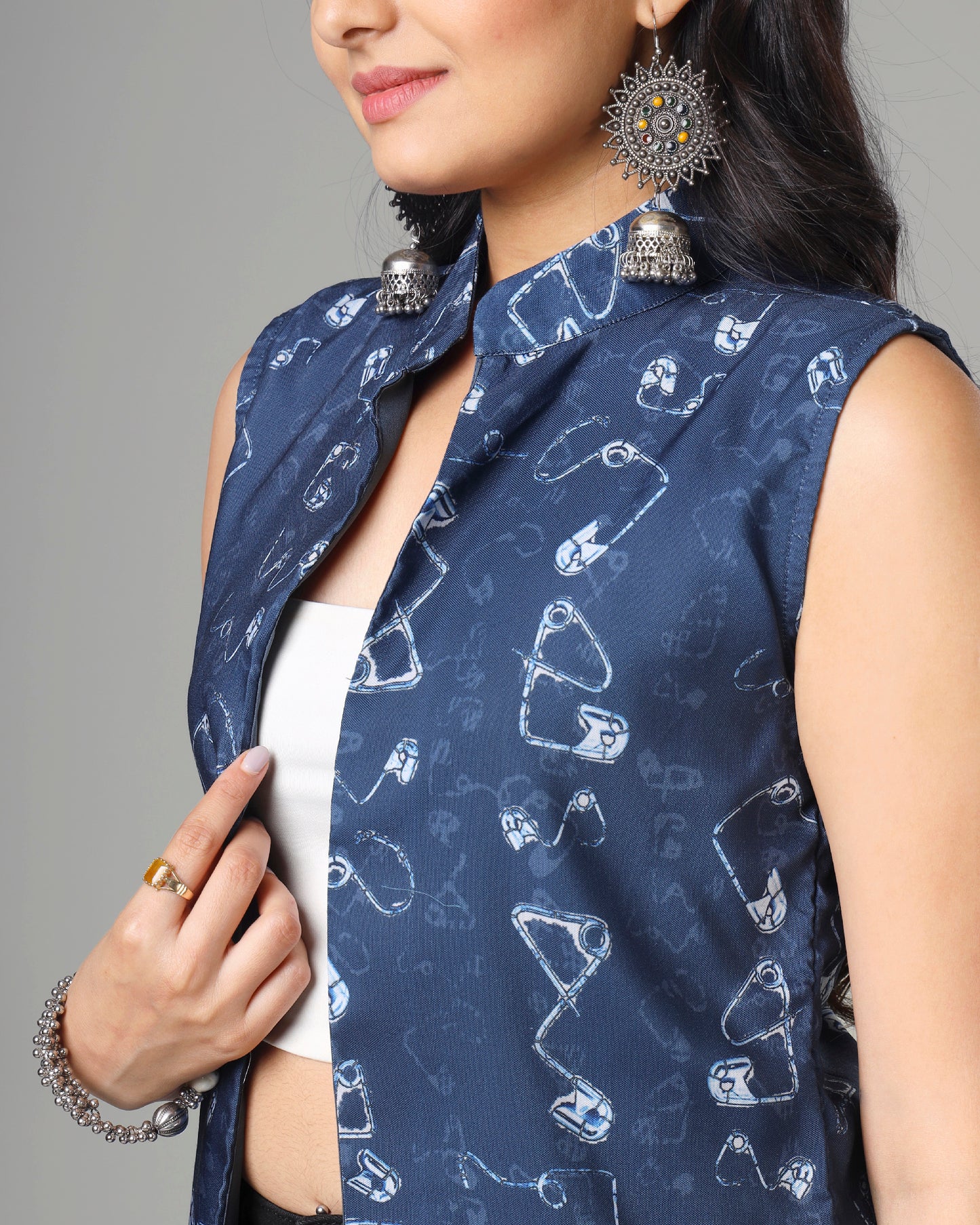 Trendy Quirky Indiigo Long Jacket For Woman