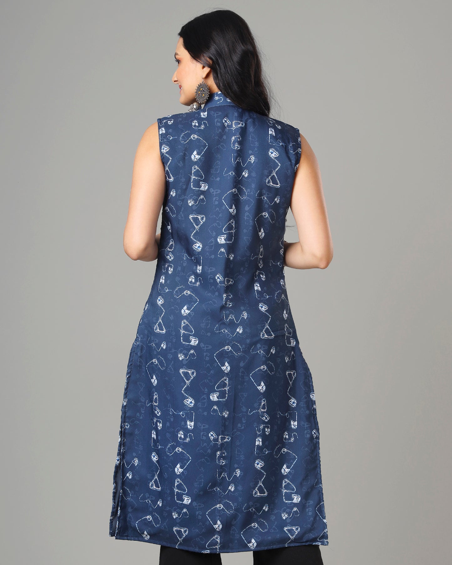 Trendy Quirky Indiigo Long Jacket For Woman