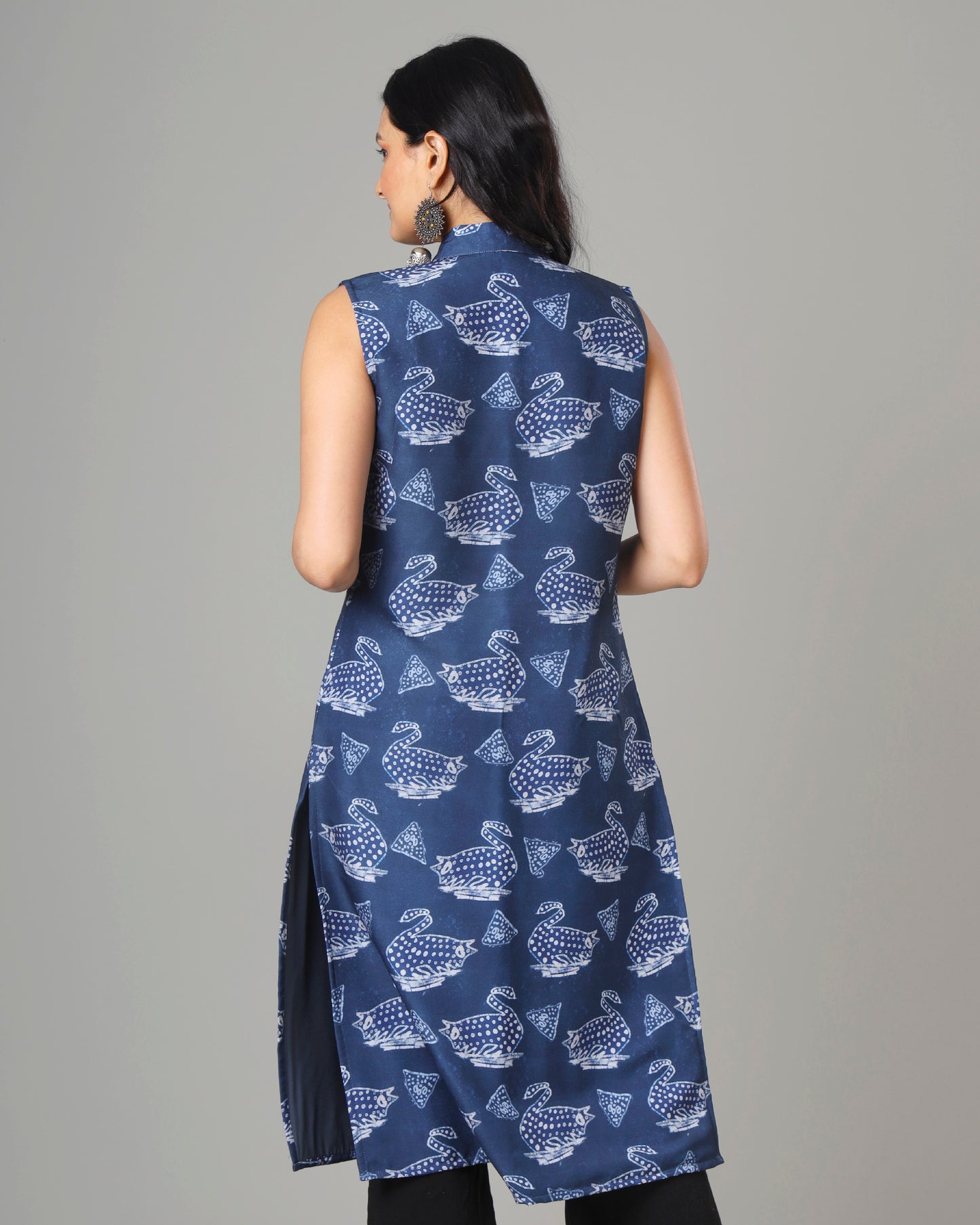 Trendy Quirky Indiigo Long Jacket For Woman