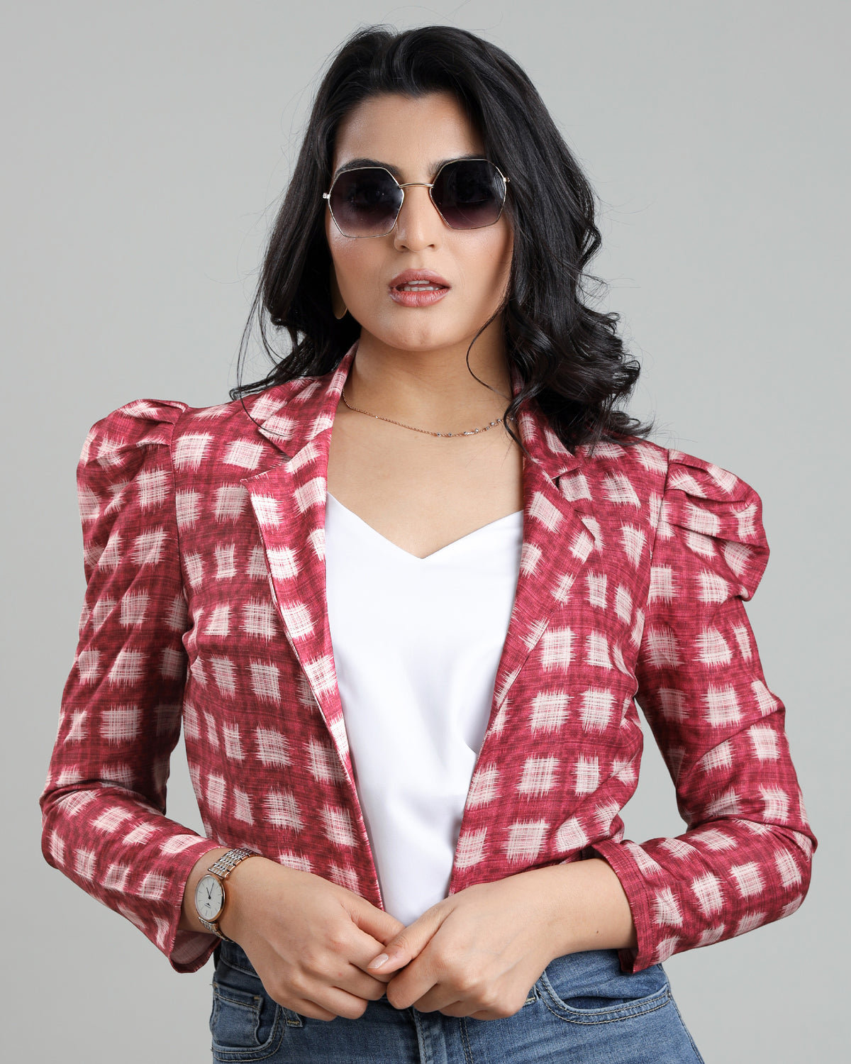 On-Trend: Checked Women's Jacket With Puff Sleeves
