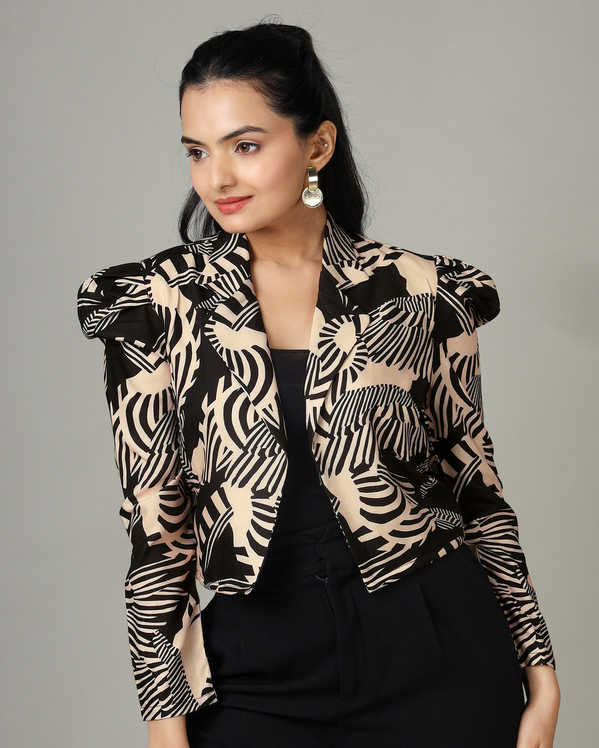 Ride the Fashion Current with Our Abstract Crop Jacket