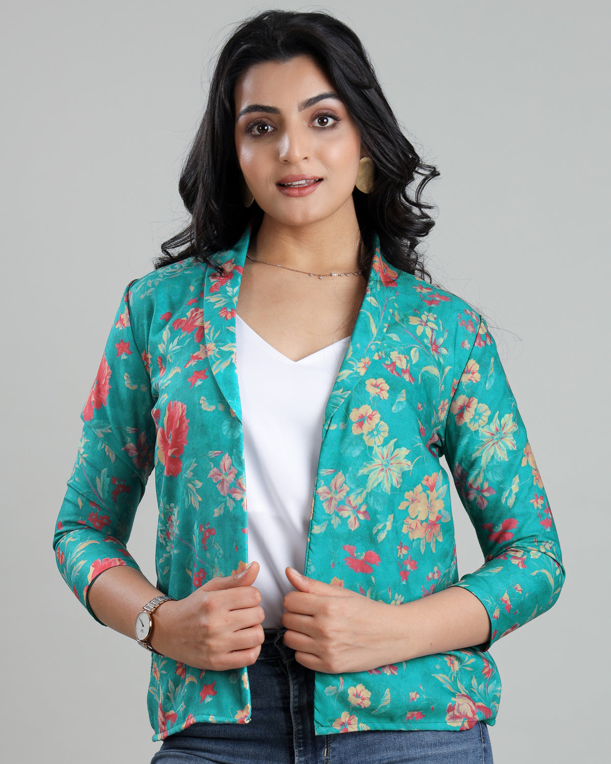 Radiant Floral Rayon Jacket For Women