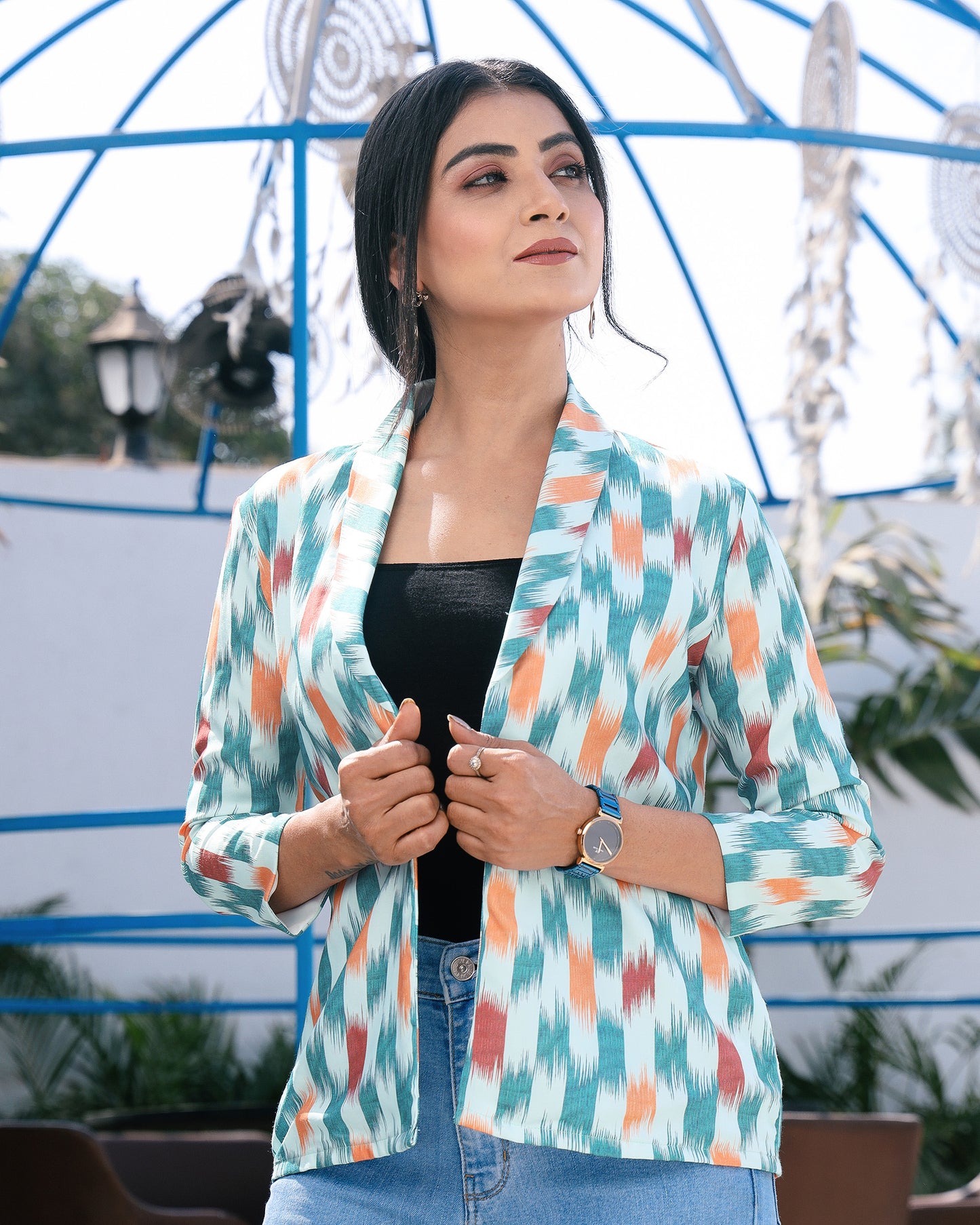 From Meetings To Mixers: Women's Ikkat Print Jacket