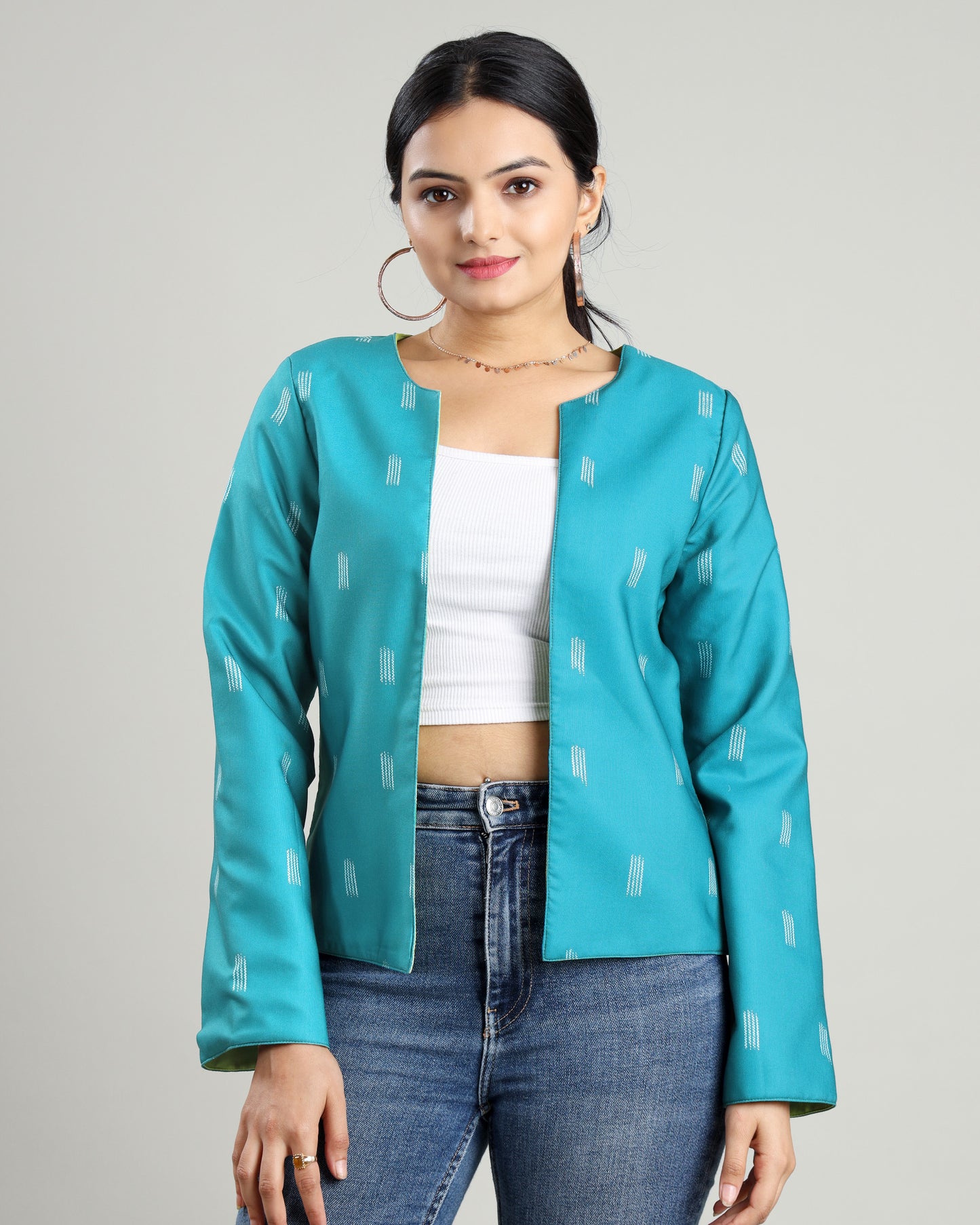 Women's Ikkat Print Reversible Jacket