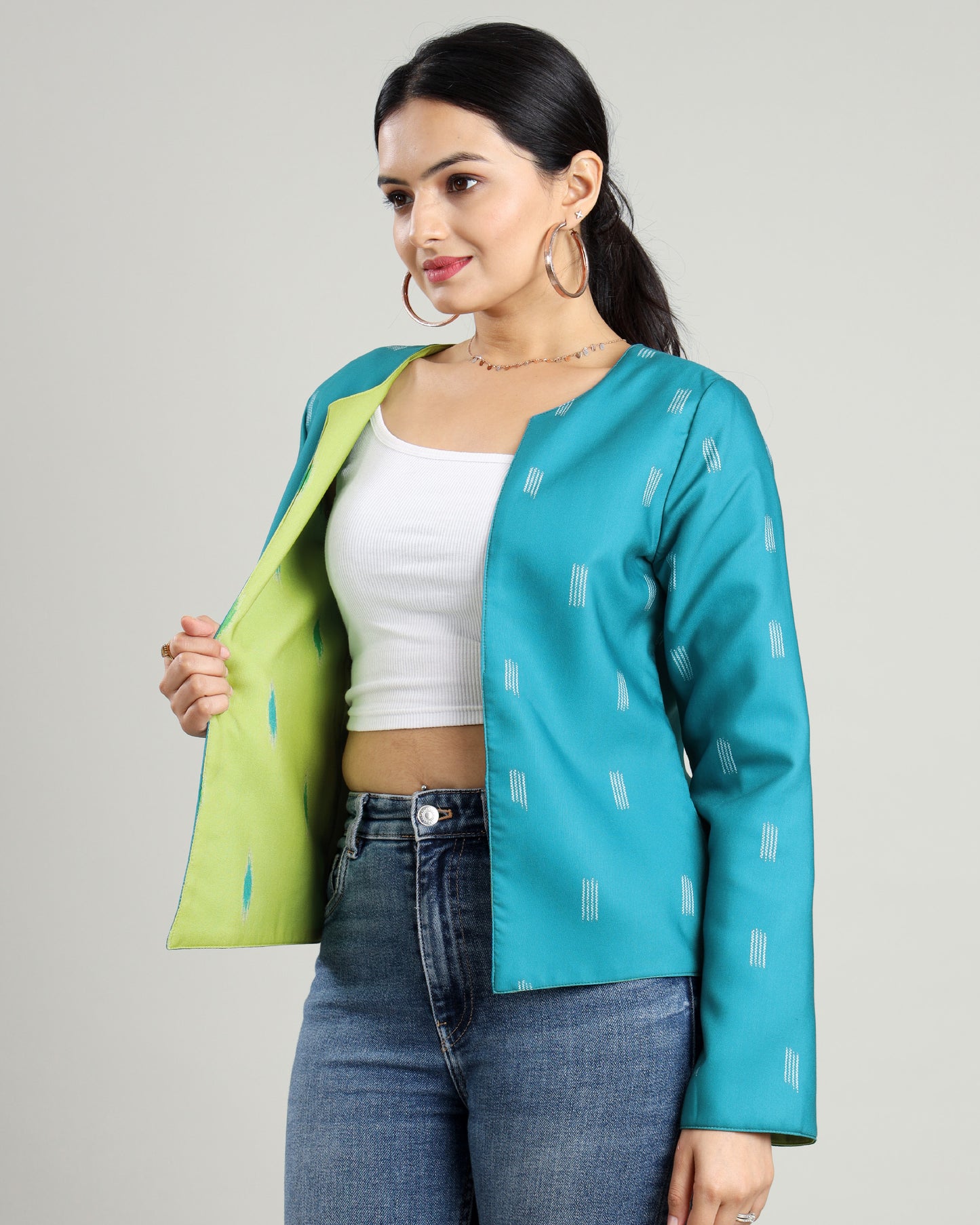 Women's Ikkat Print Reversible Jacket