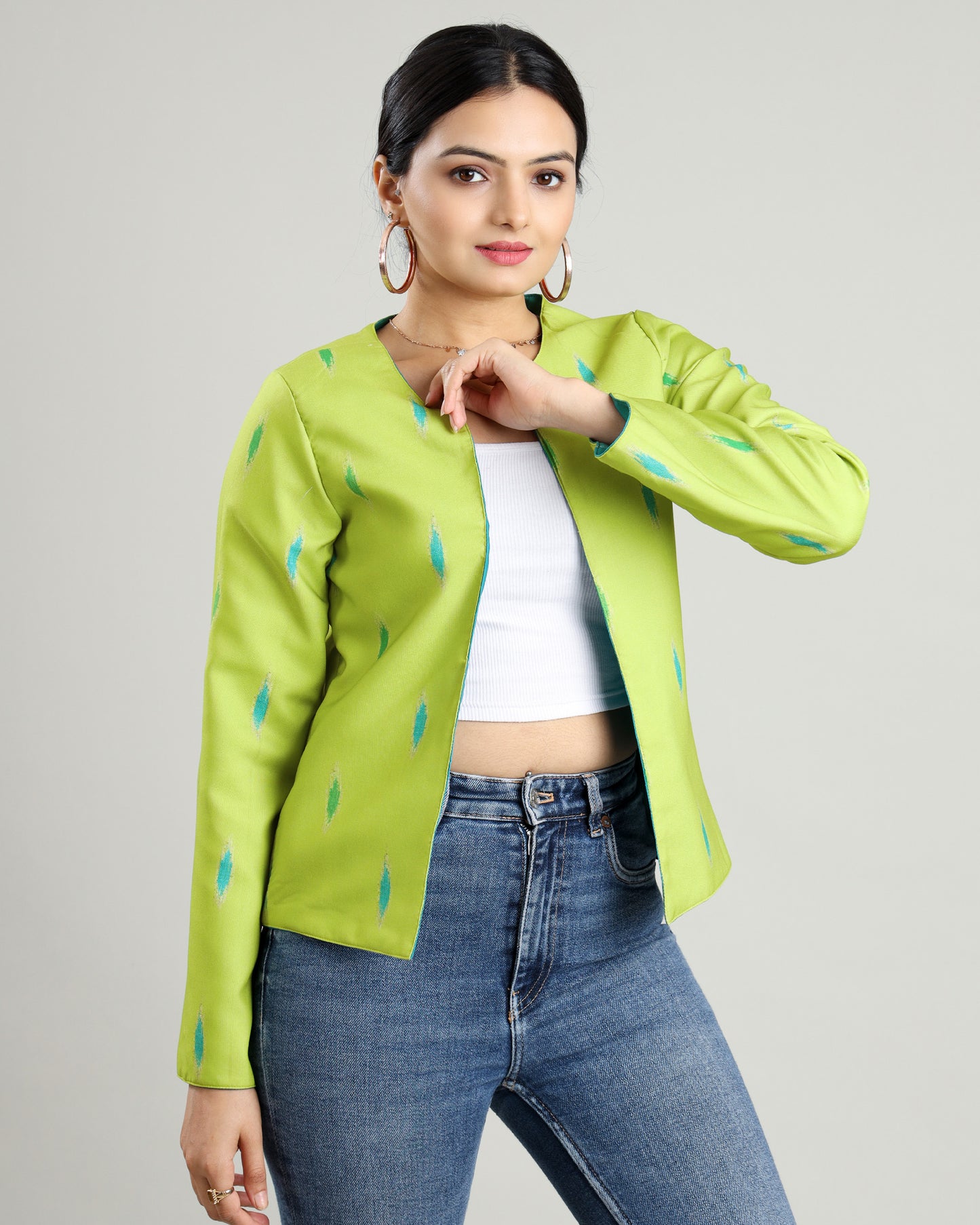 Women's Ikkat Print Reversible Jacket