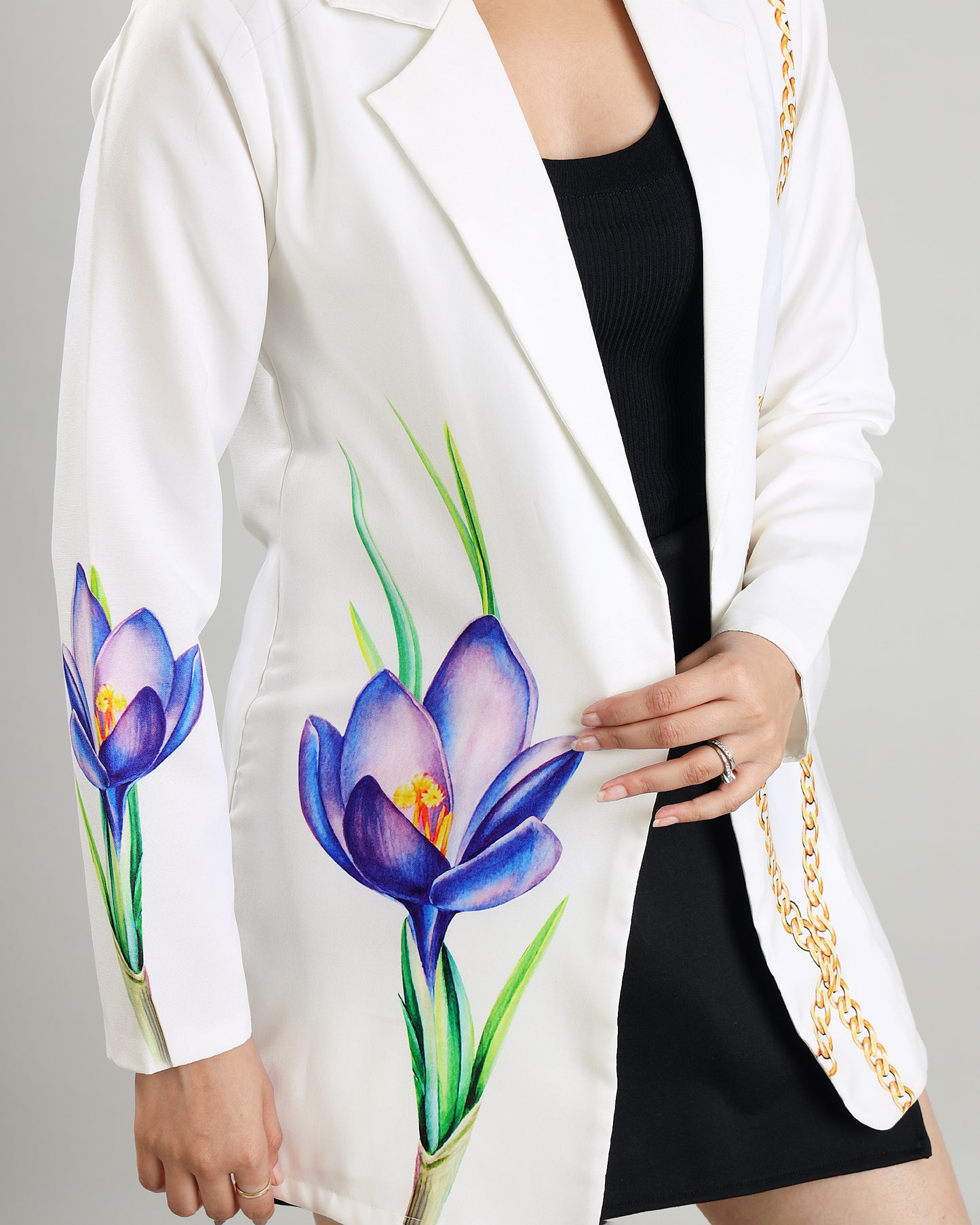 Strike A Pose: White Floral Chain Print Jacket