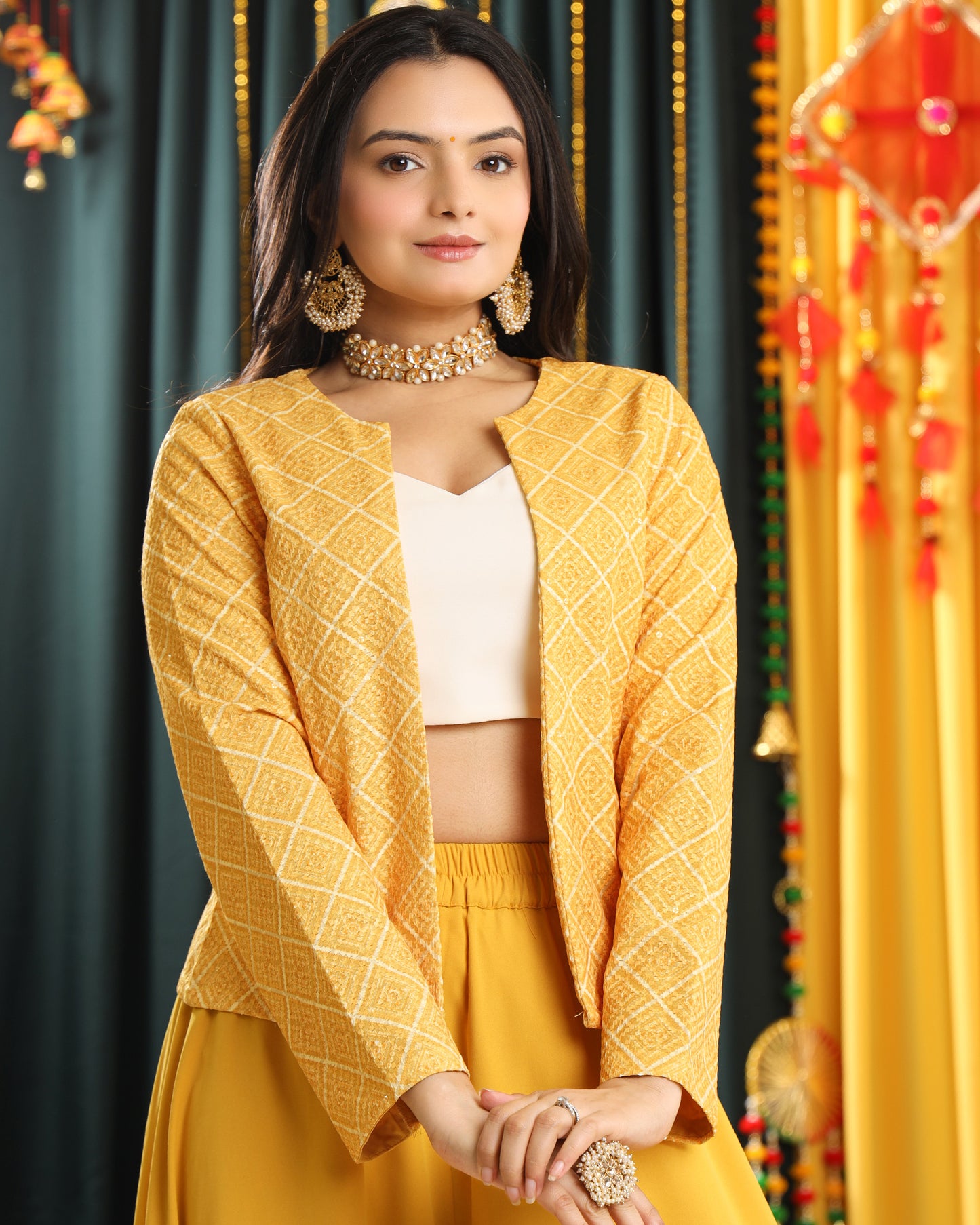 Haldi Ready! Women's Embroidered Yellow Jacket