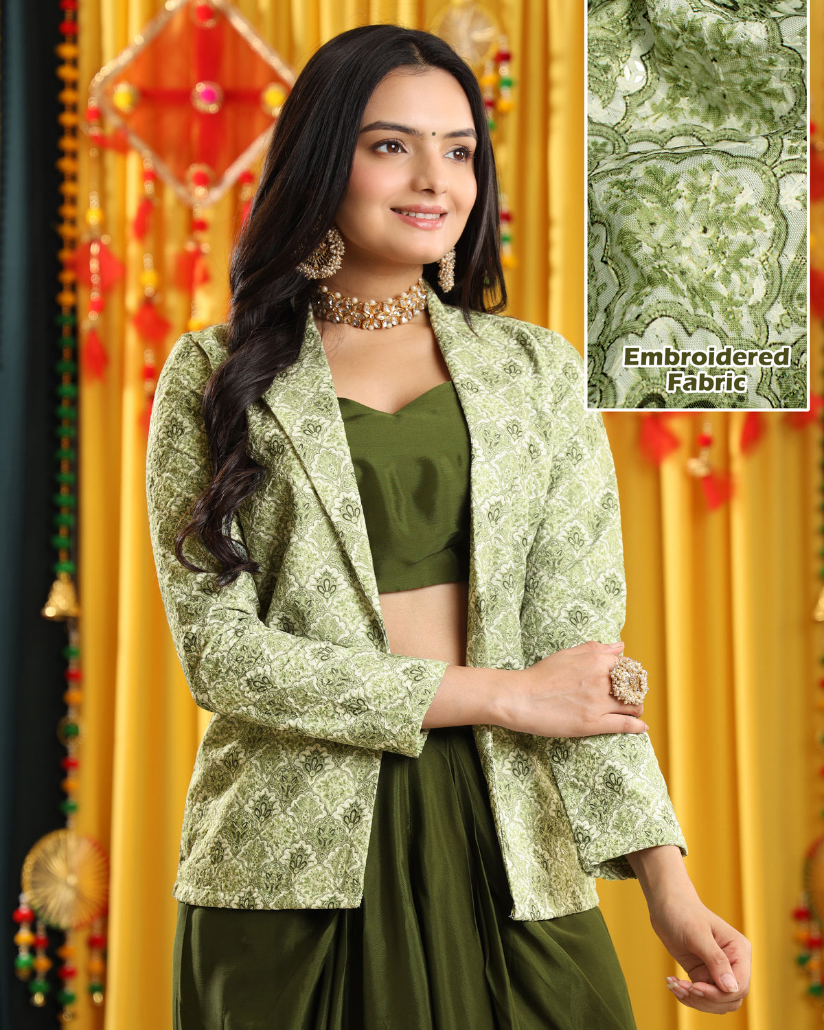 Beyond the Ordinary : An Embroidered Green Fastive Jacket