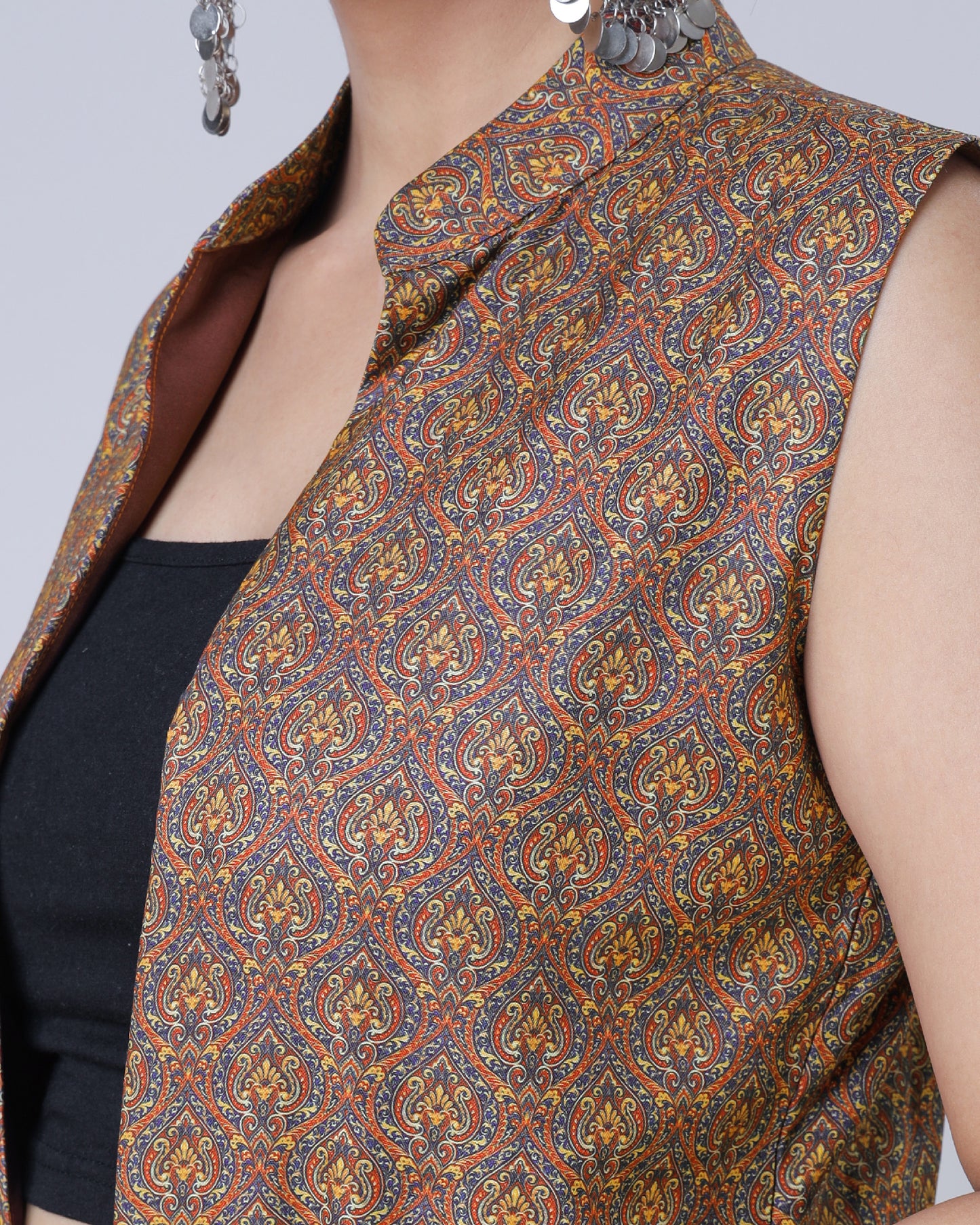 Vintage Mugal Art Sleeveless Long Jacket For Women