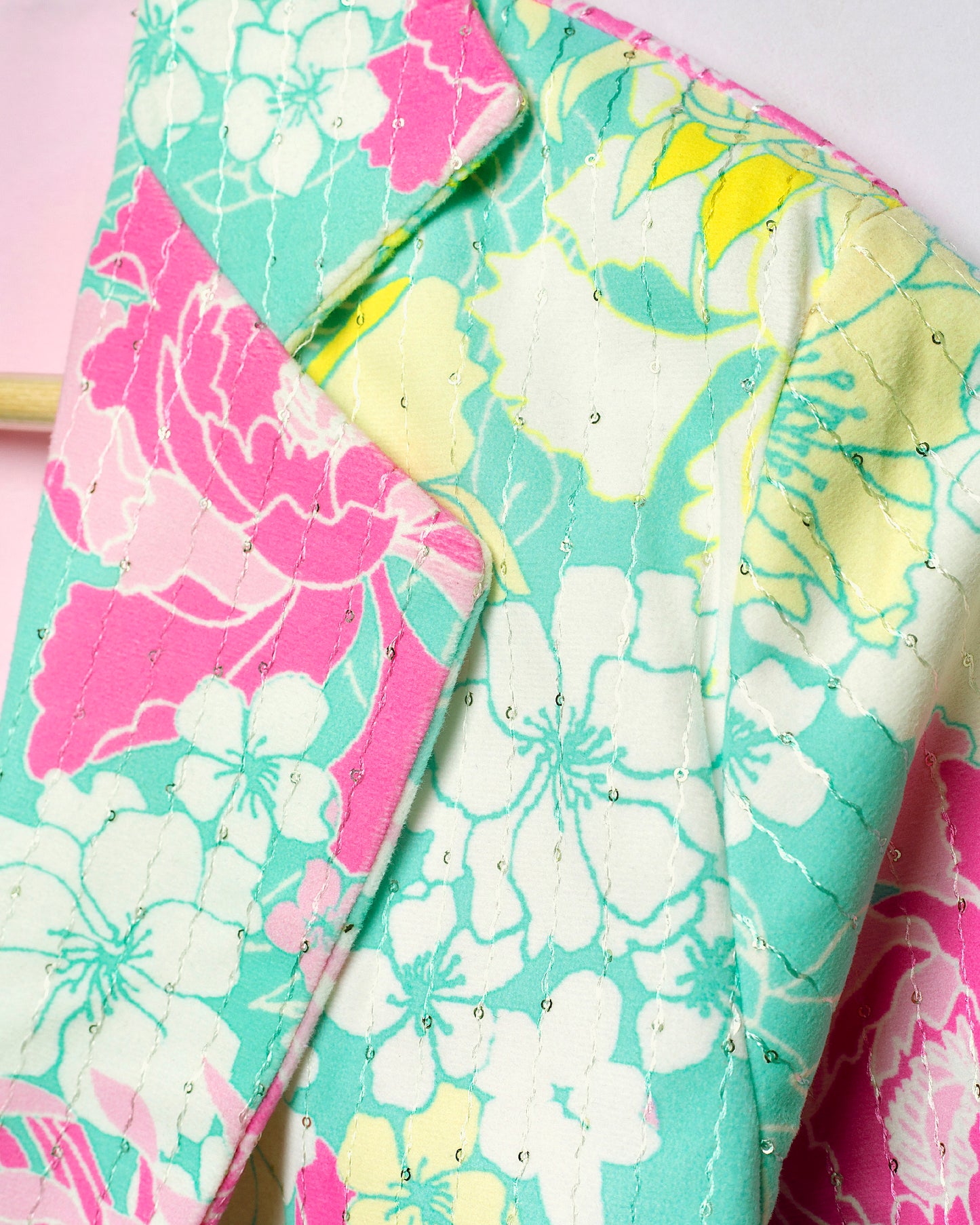 Dreamy Pastel Sequins Velvet Floral Jacket For Women