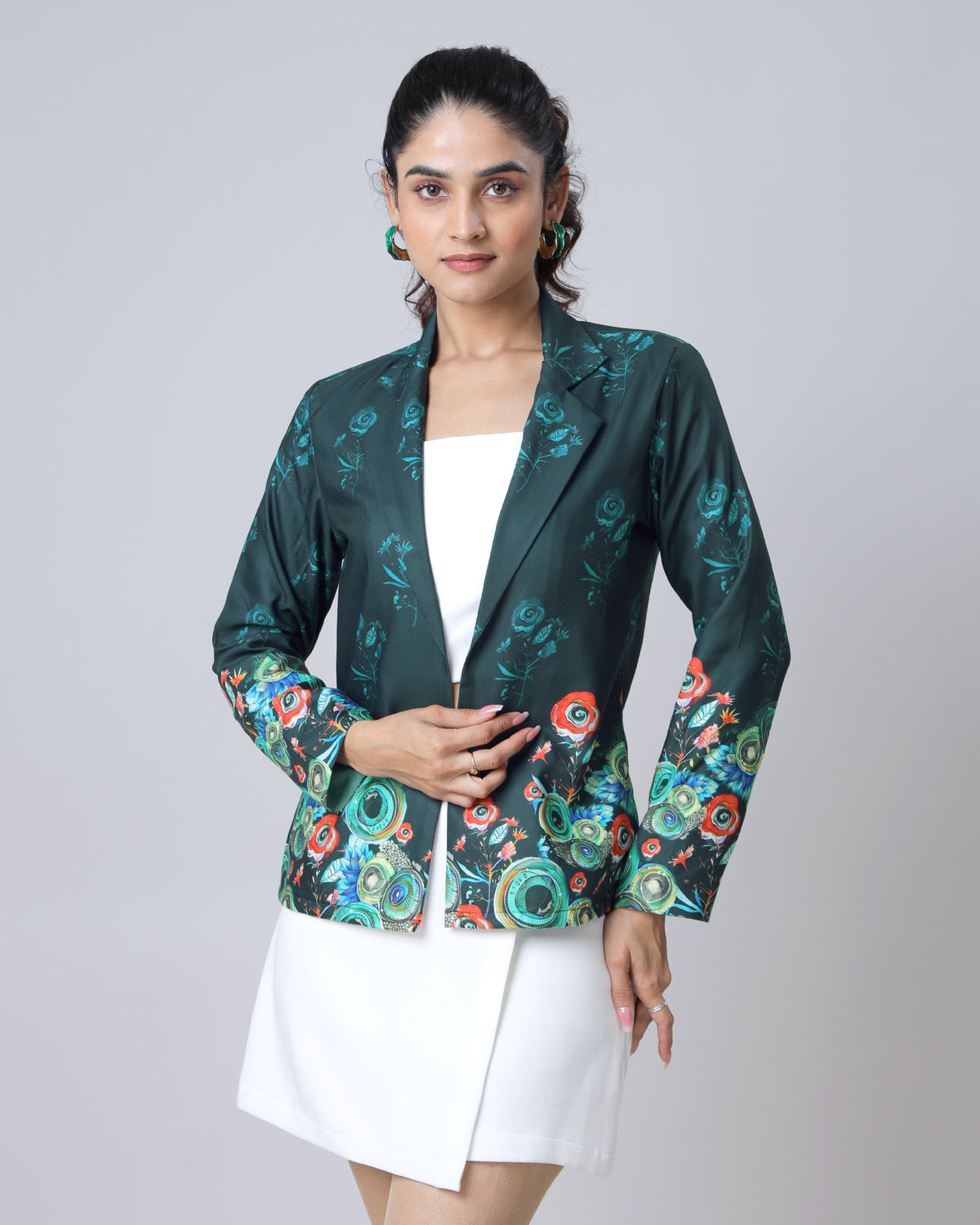 Elegant Rose Floral Jacket With Daman Detailing