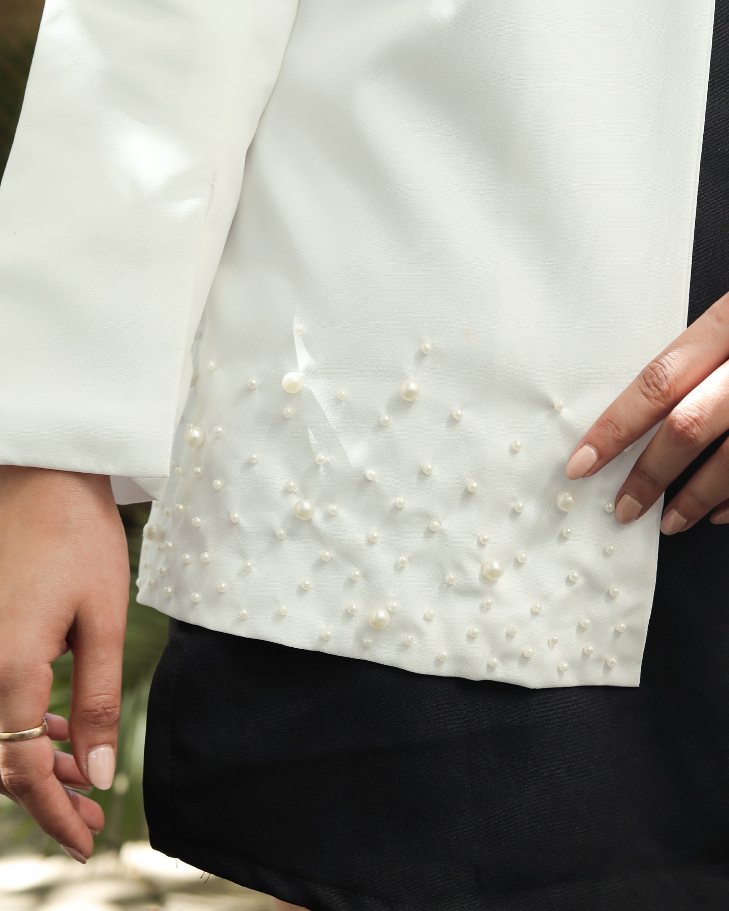 Plain White Pearl Hand Embellish Work Jacket