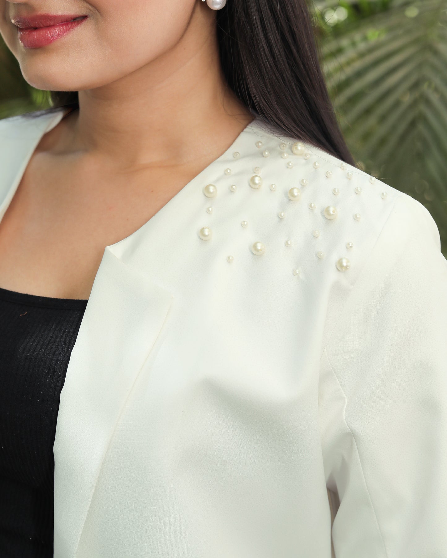 Plain White Pearl Hand Embellish Work Jacket