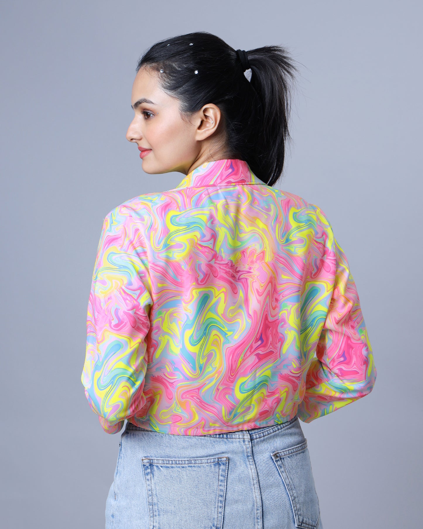 Women's Neon Marble Short Jacket for Disco Nights