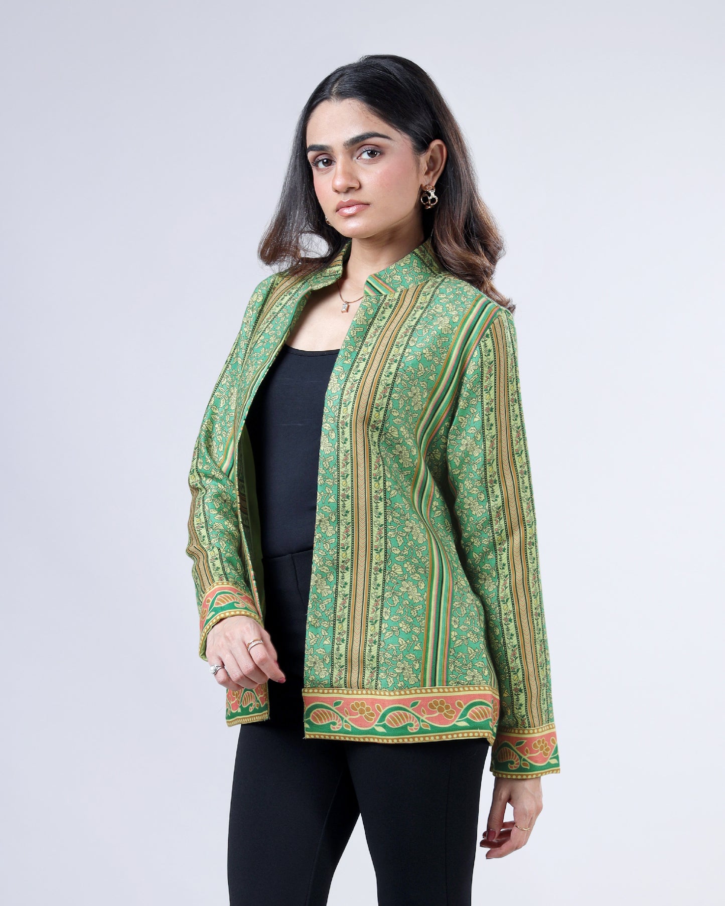 Floral Stripes Pashmina Jacket For Women