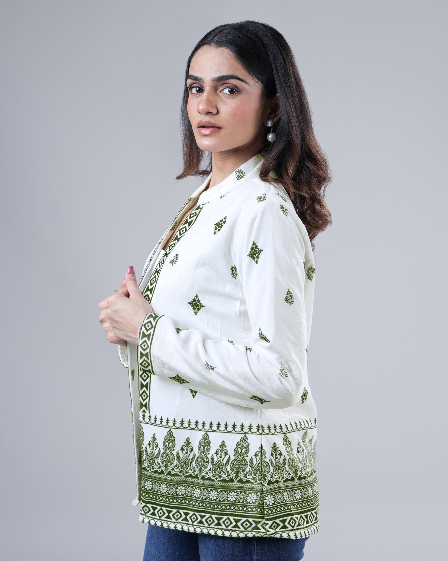 Blooming Floral Premium Velvet Jacket For Women