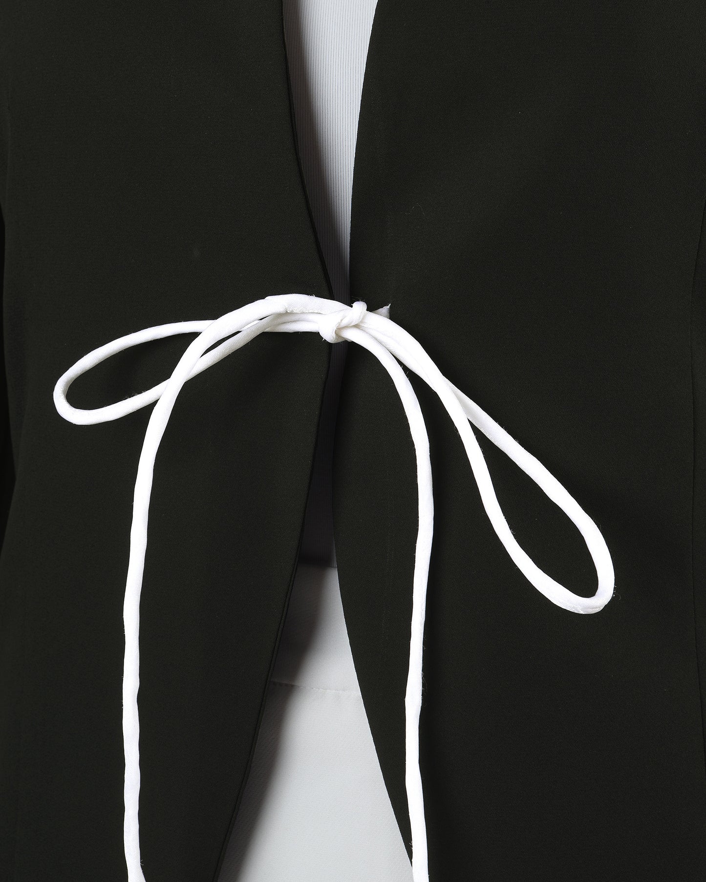 Sleek Tie- Front Solid Jacket - Modern Muse Edit 🖤🌿