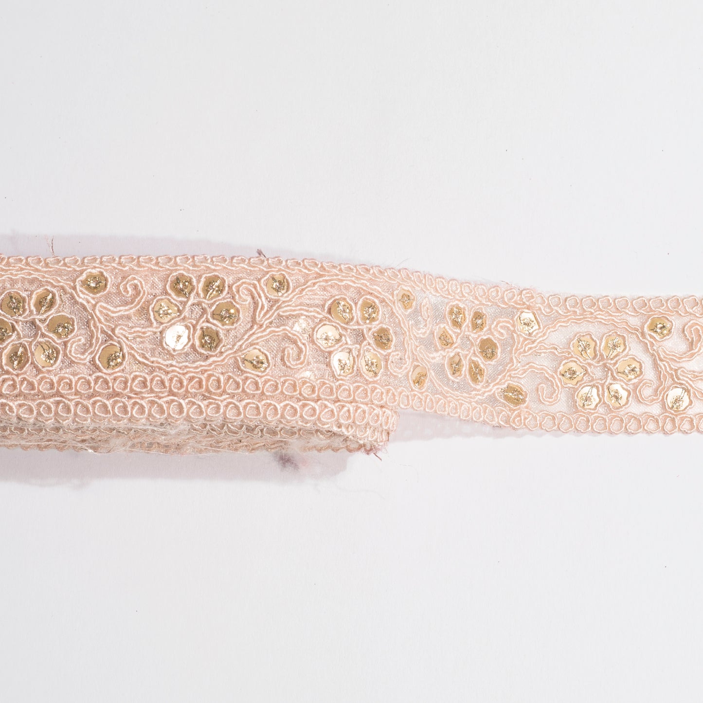 Sequins Glitter on Beautiful Pastel Peach Lace (9 Mtr)