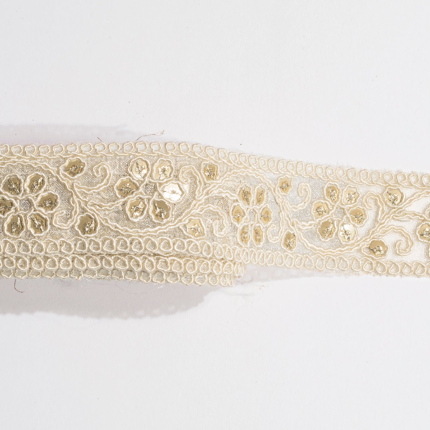 Sequins Glitter on Beautiful Pastel Ivory Lace (9 Mtr)