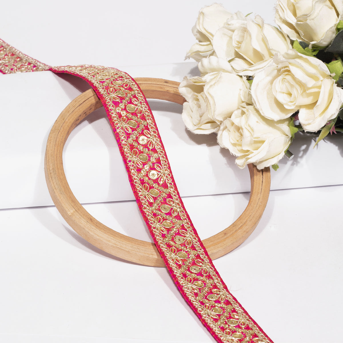 Zardosi Work Weaving Magic on Fuchsia Fancy Lace (9 Mtr)