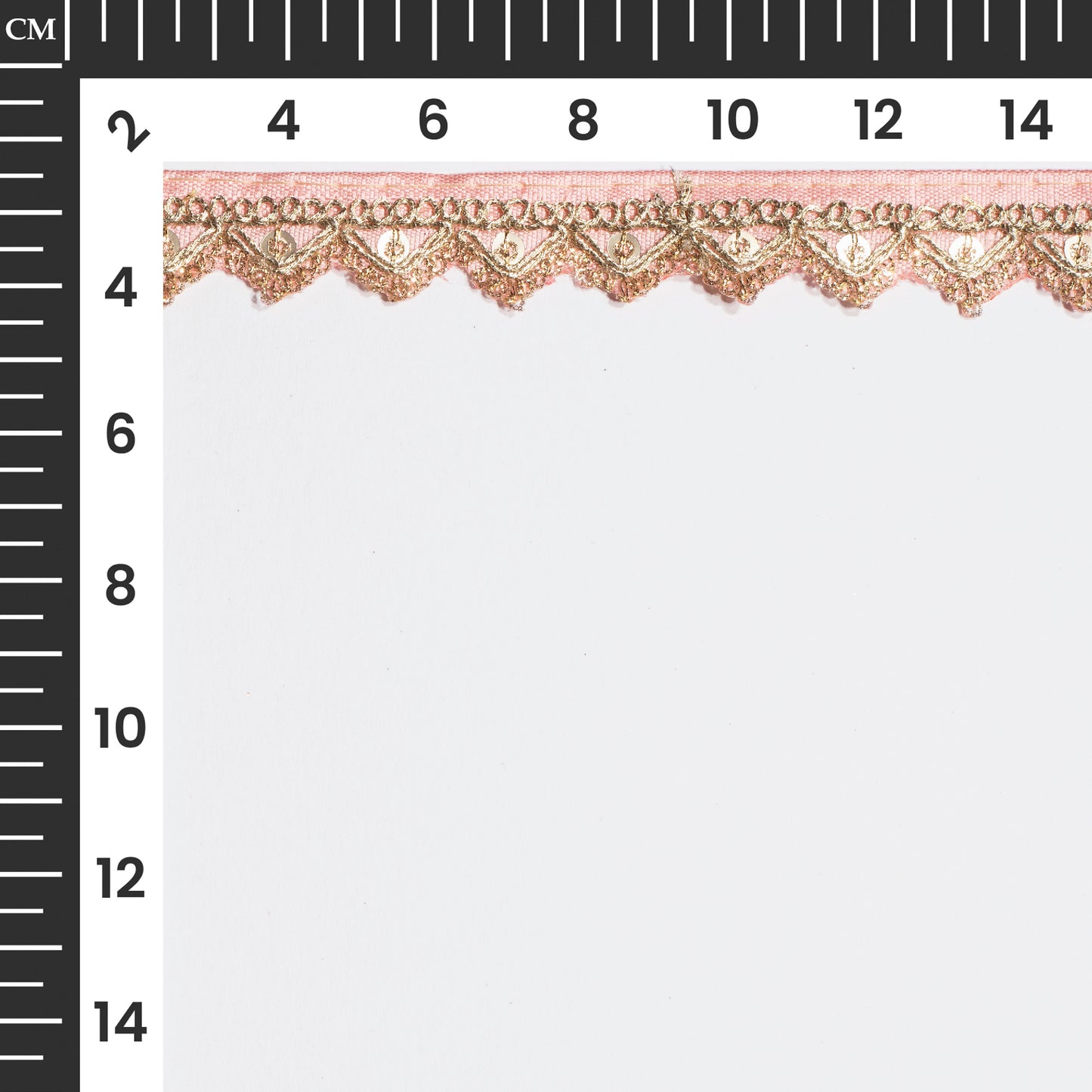 Zardosi Embellished Pink Triangle Scalloped Lace (9 Mtr)