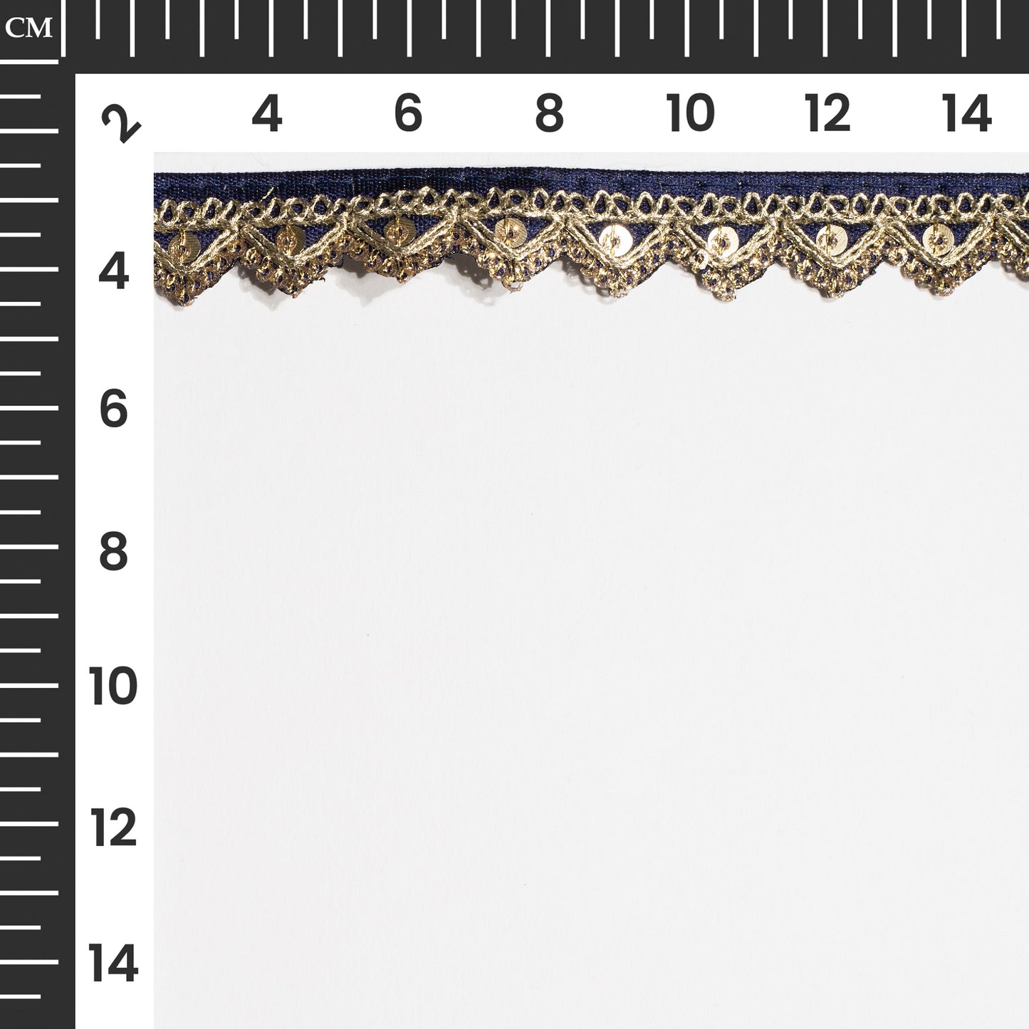 Zardosi Embellished Navy Blue Triangle Scalloped Lace (9 Mtr)