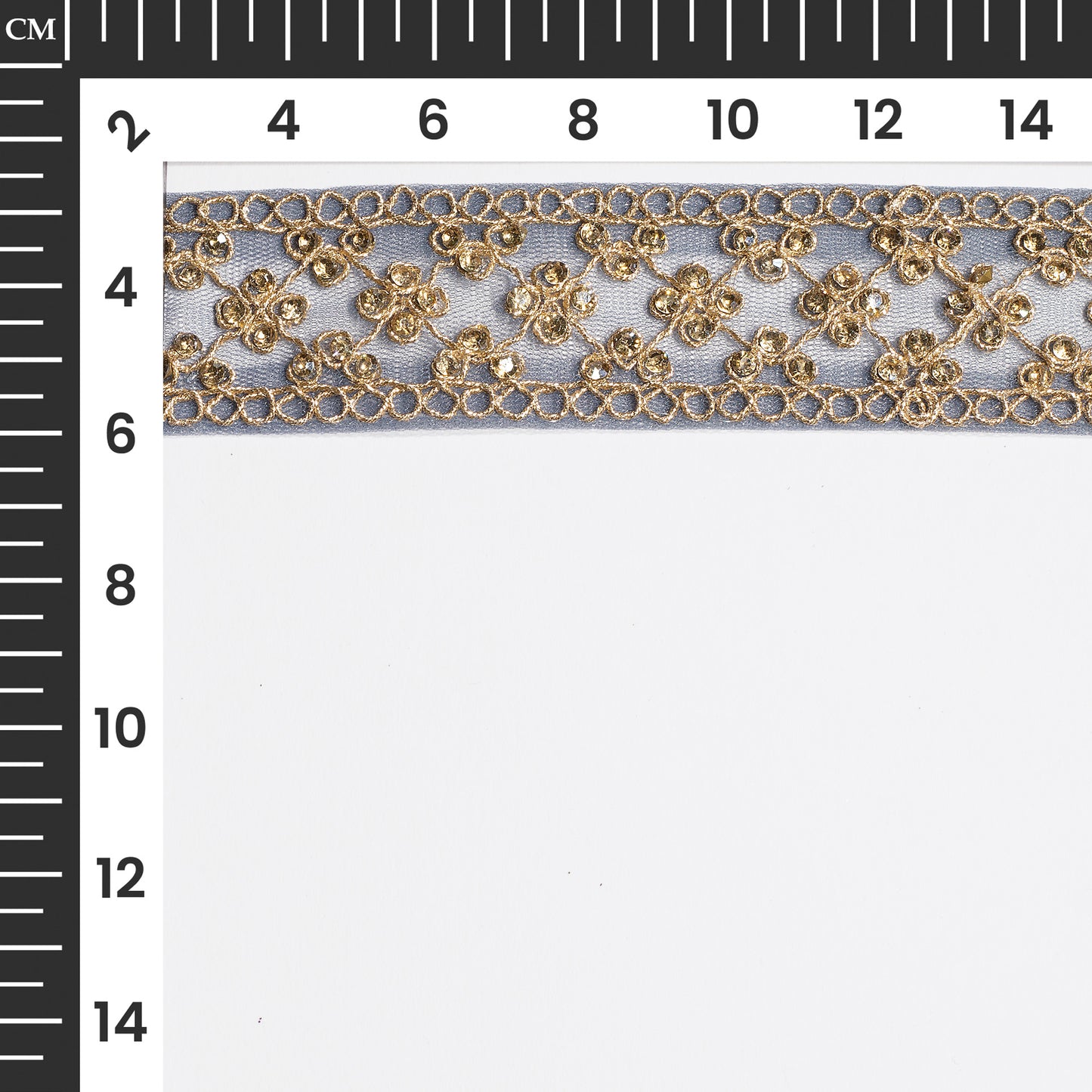 Magic of Zardosi and Crystal Stone on Grey Lace (9 Mtr)