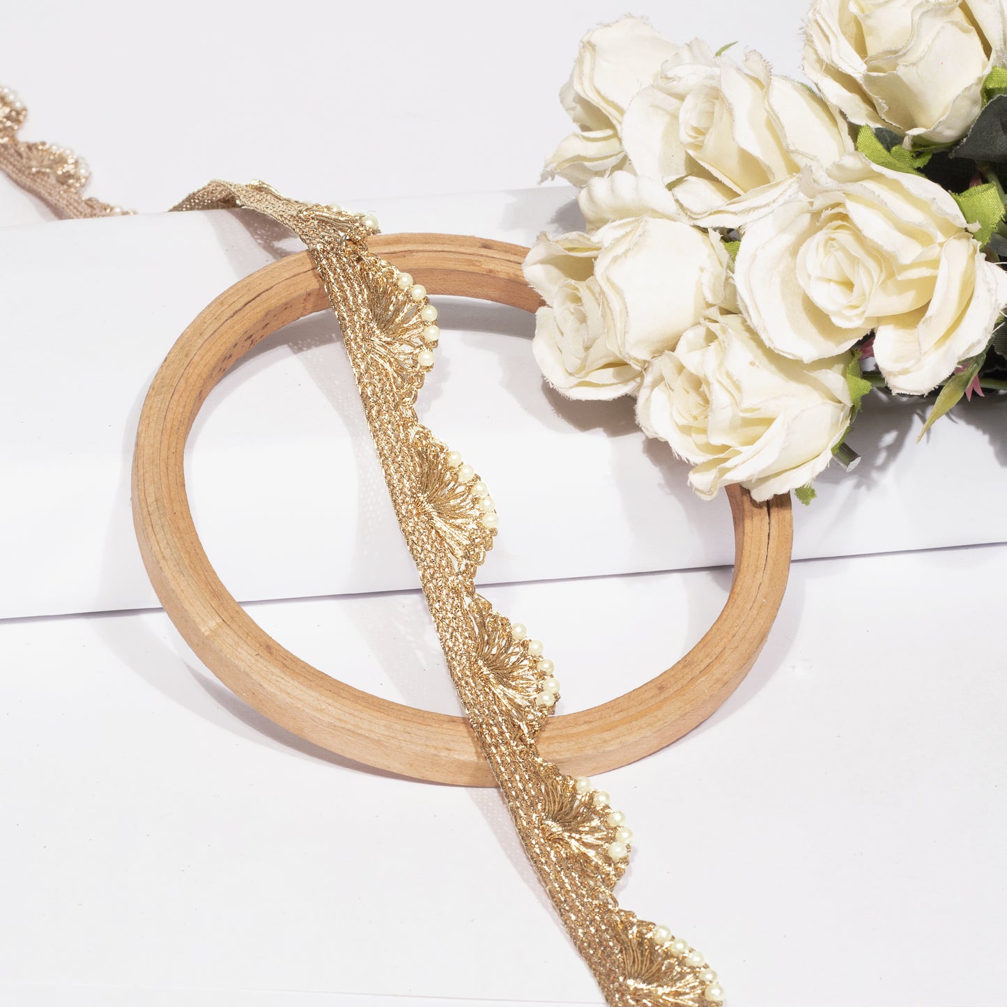 Zari Thread Enriched with Lustrous Pearl Scalloped Lace (9 Mtr)