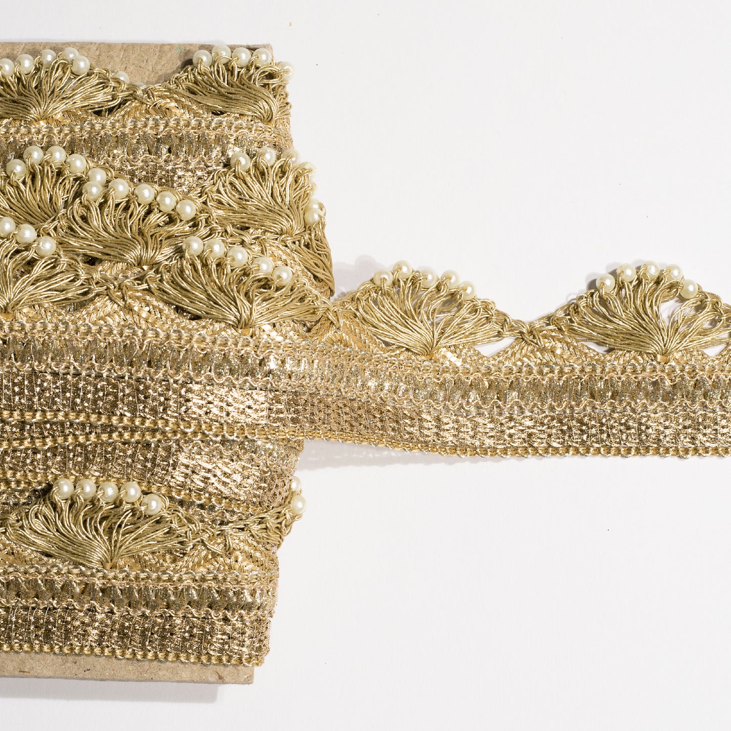 Golden Zari Thread Pearl Work Fancy Lace (9 MTR)