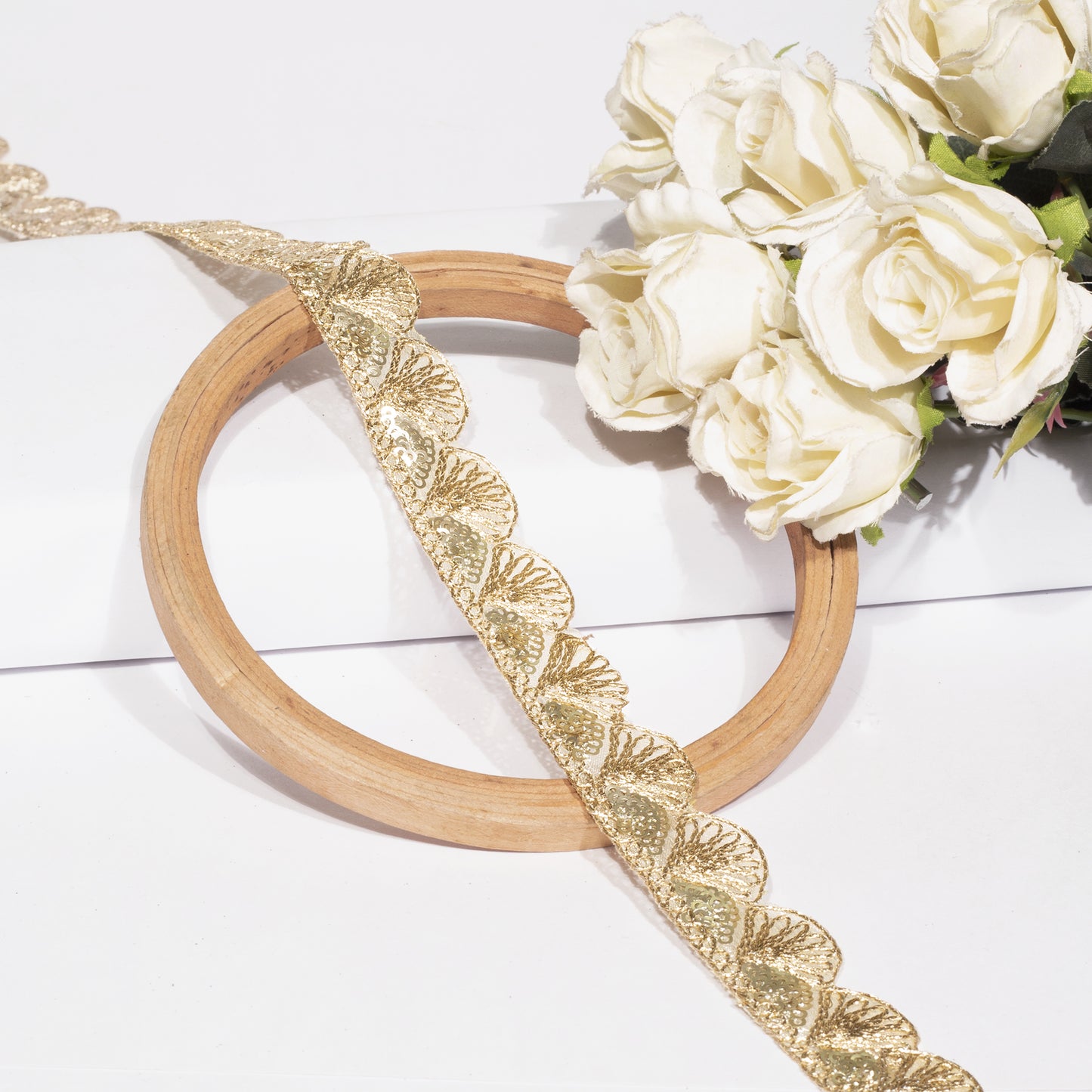 Trellis Design Enhanced with Sequins and Zari Lace (9 Mtr)