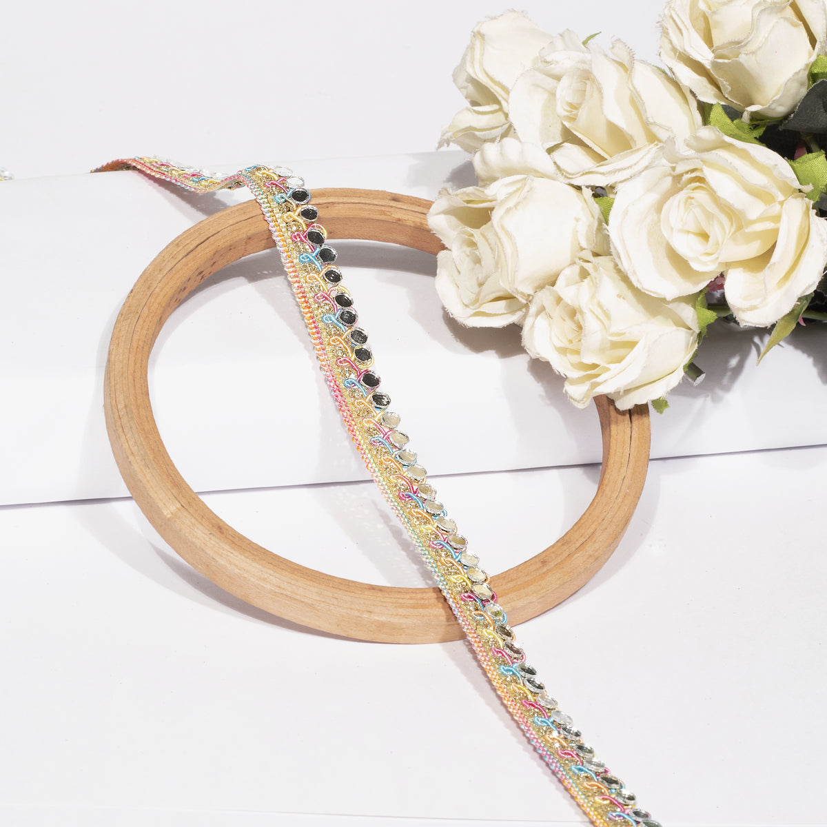 Multi Color Magic Mirror Handwork Lace With Zari Thread Elegance (18 MTR)