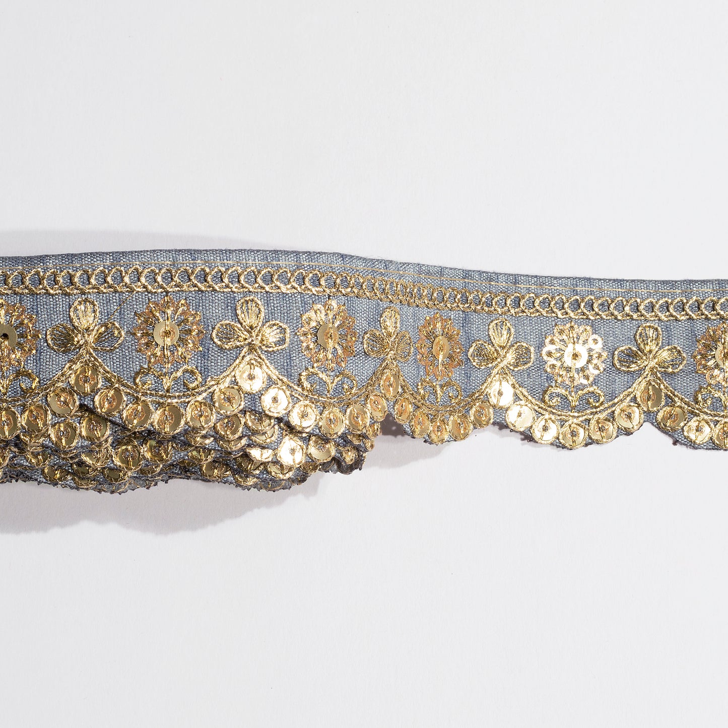 Grey Fancy Sequins Adorn Delicate Scalloped Lace (9 Mtr)