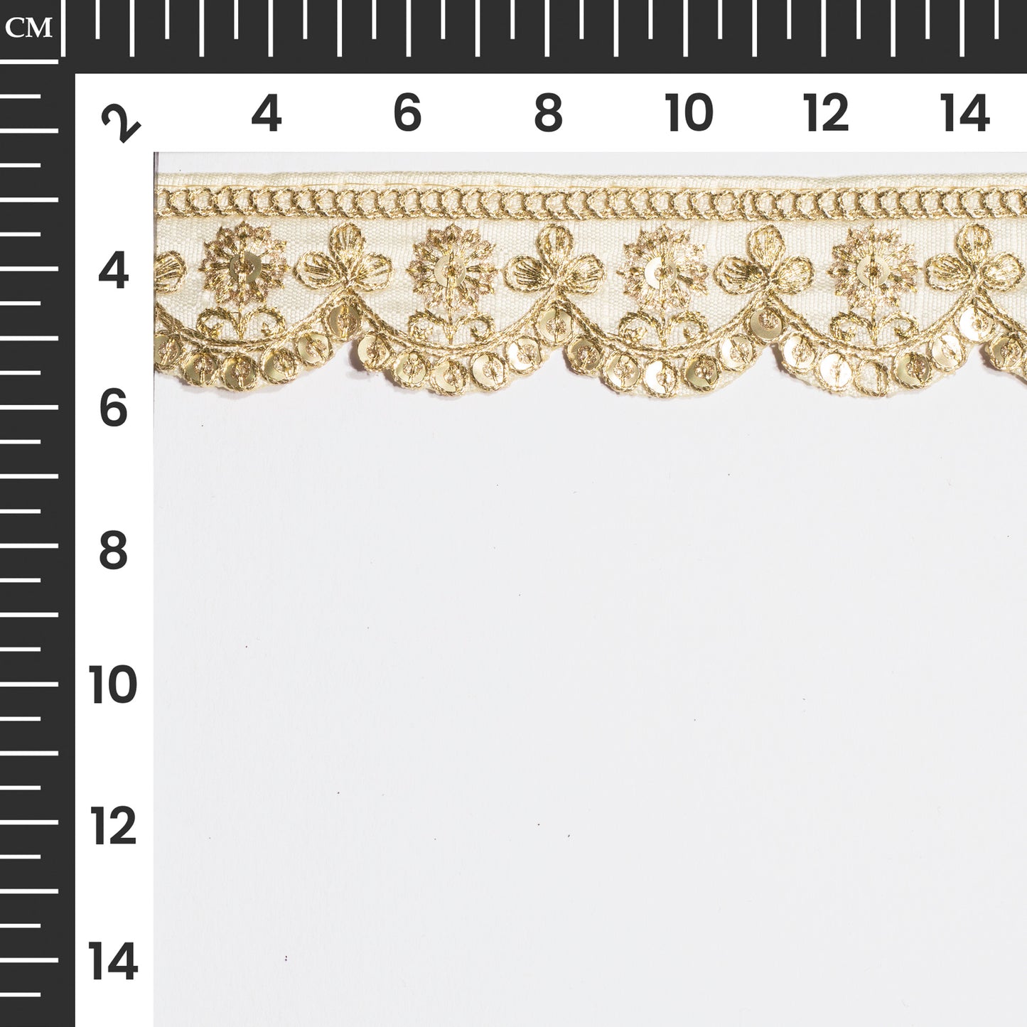 Ivory Cream Fancy Sequins Adorn Delicate Scalloped Lace (9 Mtr)