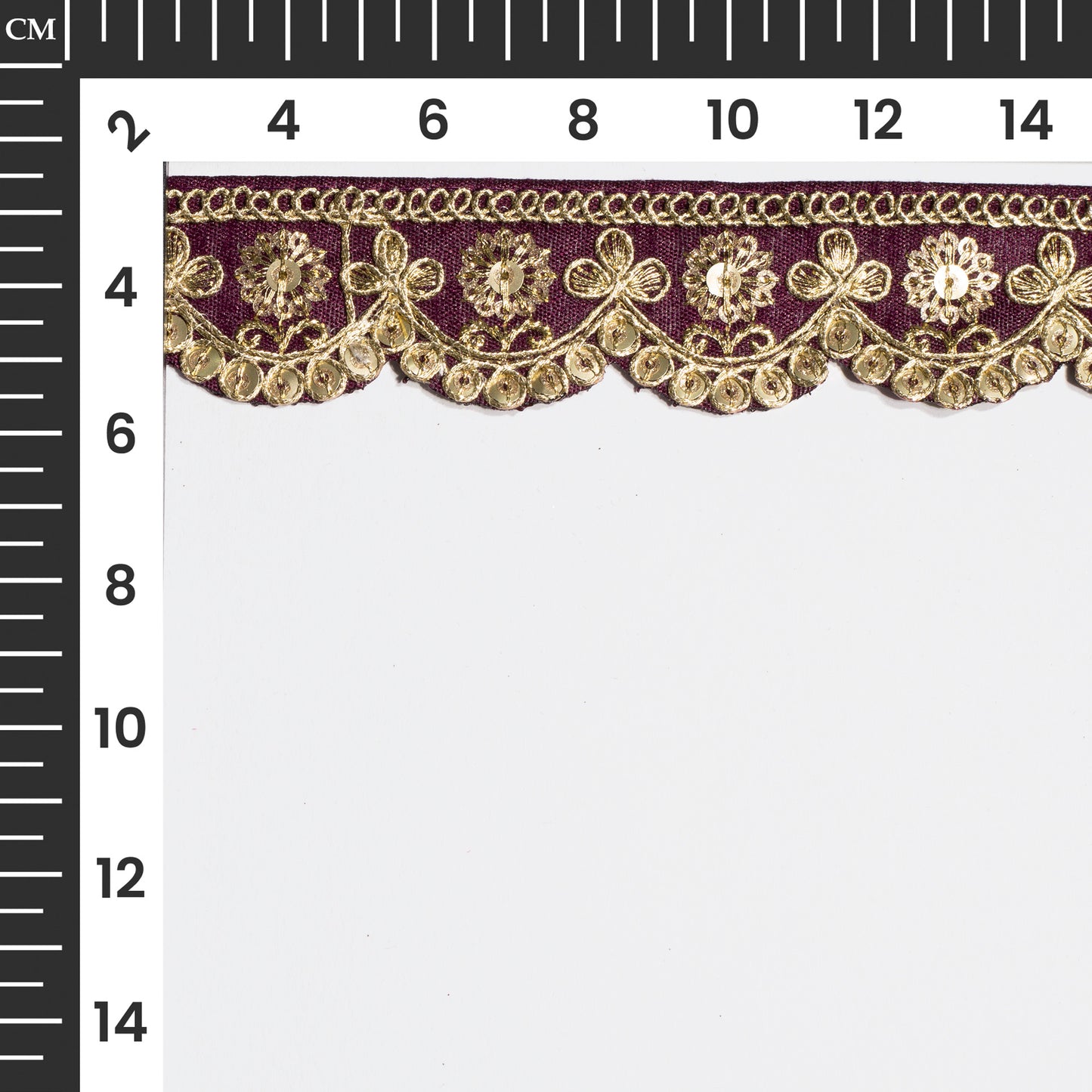 Wine Purple Fancy Sequins Adorn Delicate Scalloped Lace (9 Mtr)