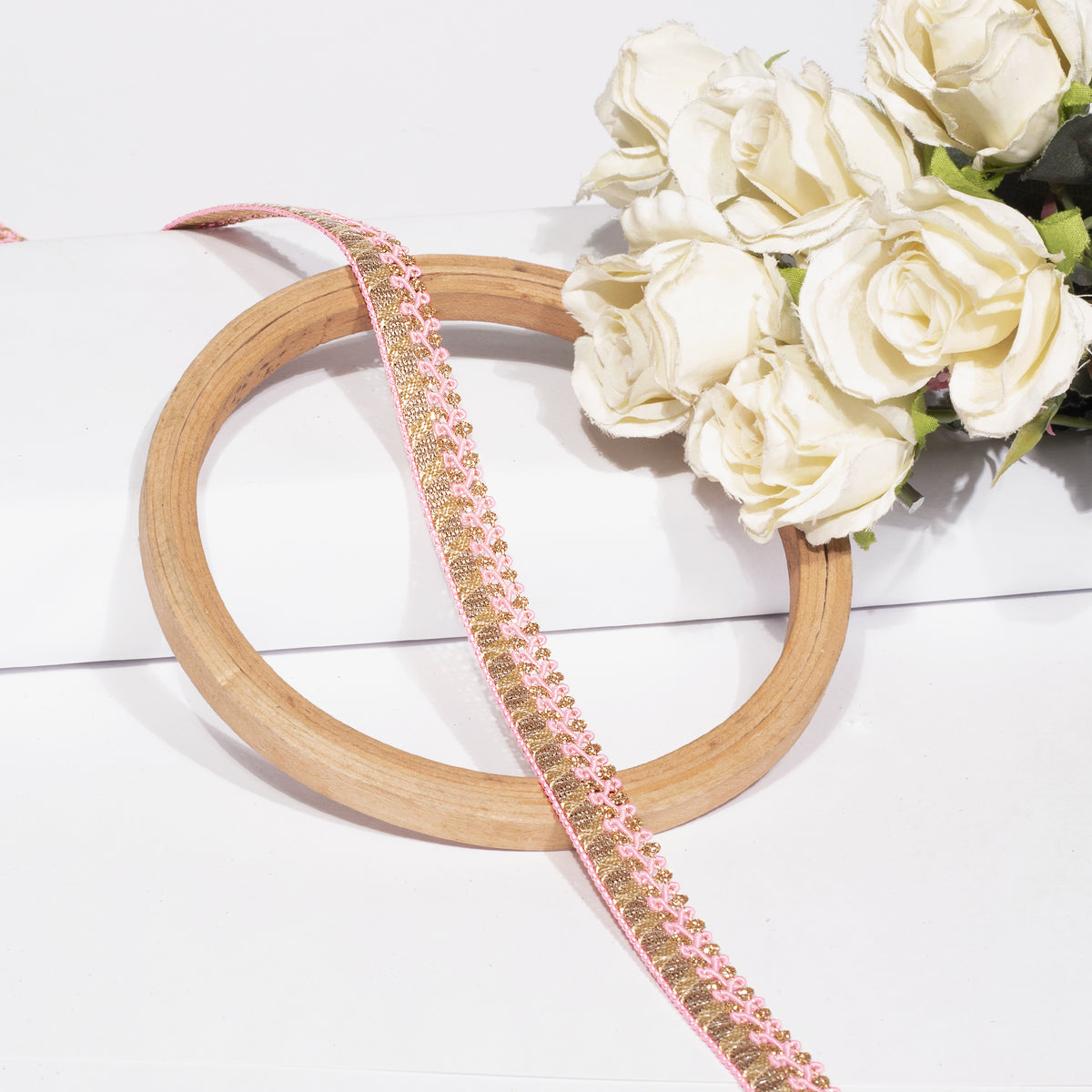 Pink Resham Twist in Golden Zari Lace (18 Mtr)