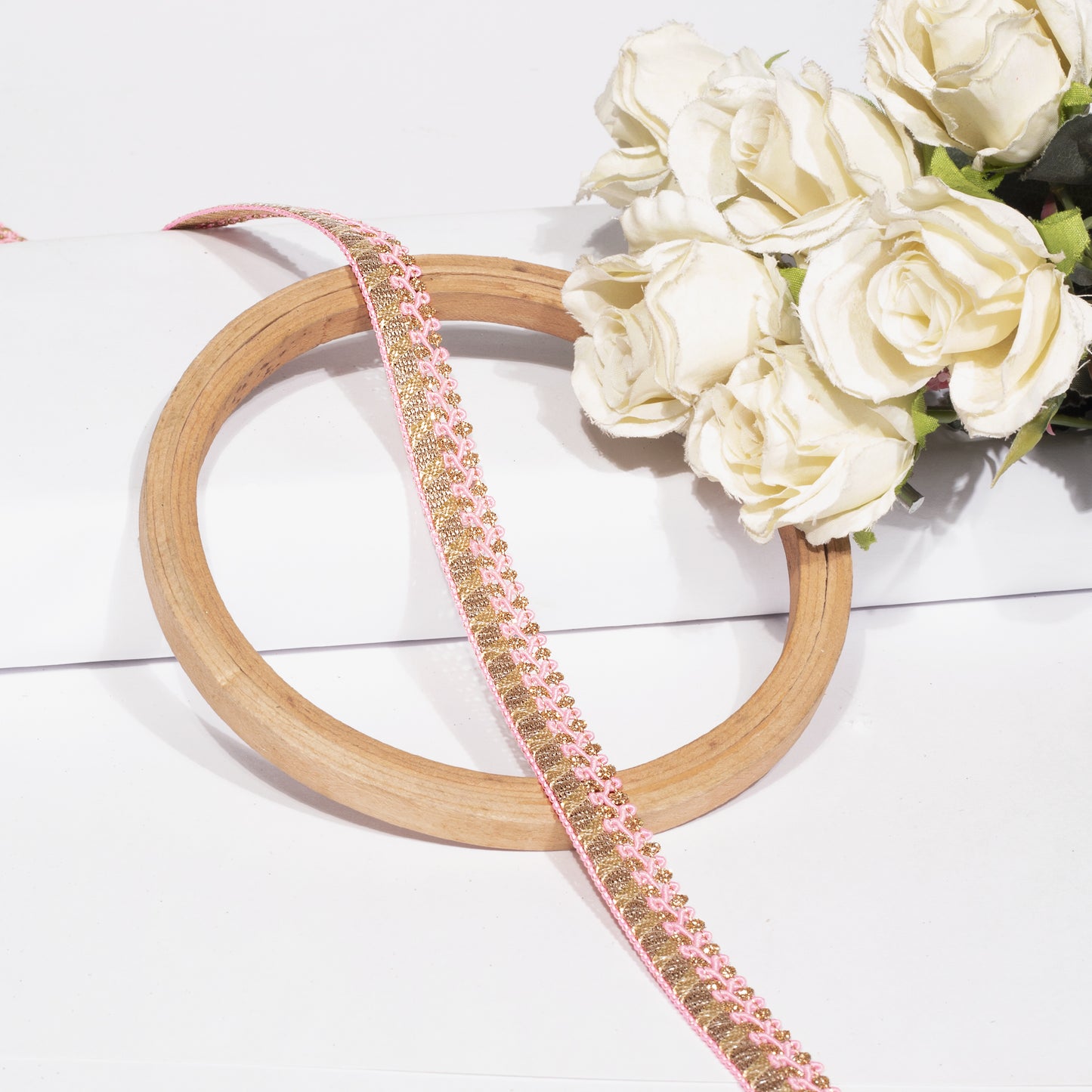 Pink Resham Twist in Golden Zari Lace (18 Mtr)
