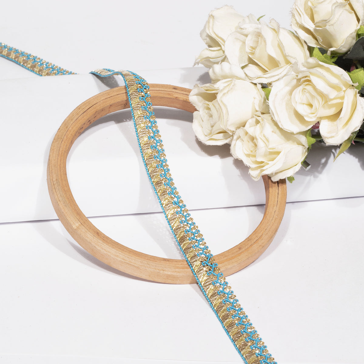 Blue Resham Twist in Golden Zari Lace (18 Mtr)